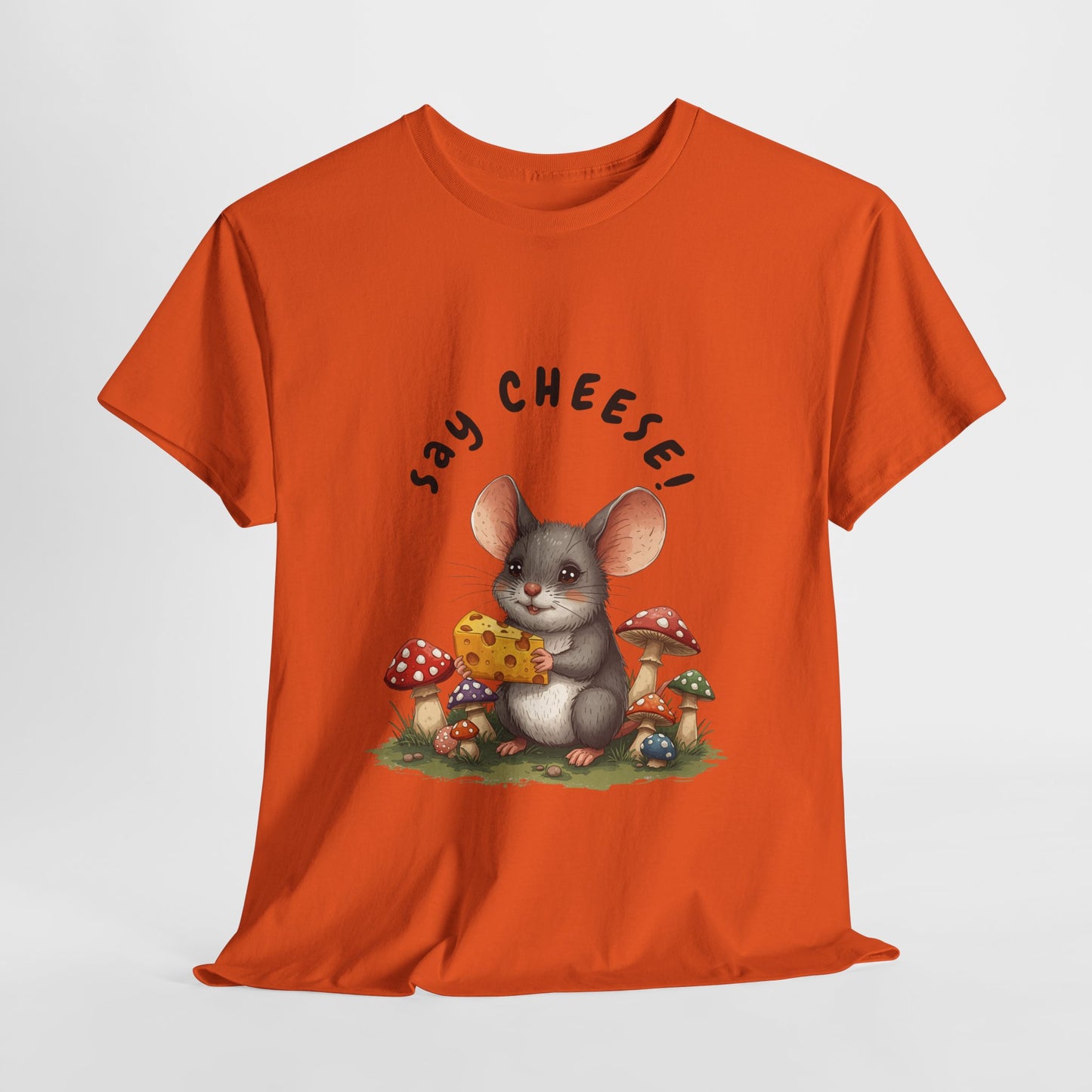 Say Cheese! Cute Mouse Graphic Tee, Say Cheese Unisex Heavy Cotton Tee, Whimsical T-Shirt, Nature Lover Gift, Fun Animal Apparel, Playful Fashion