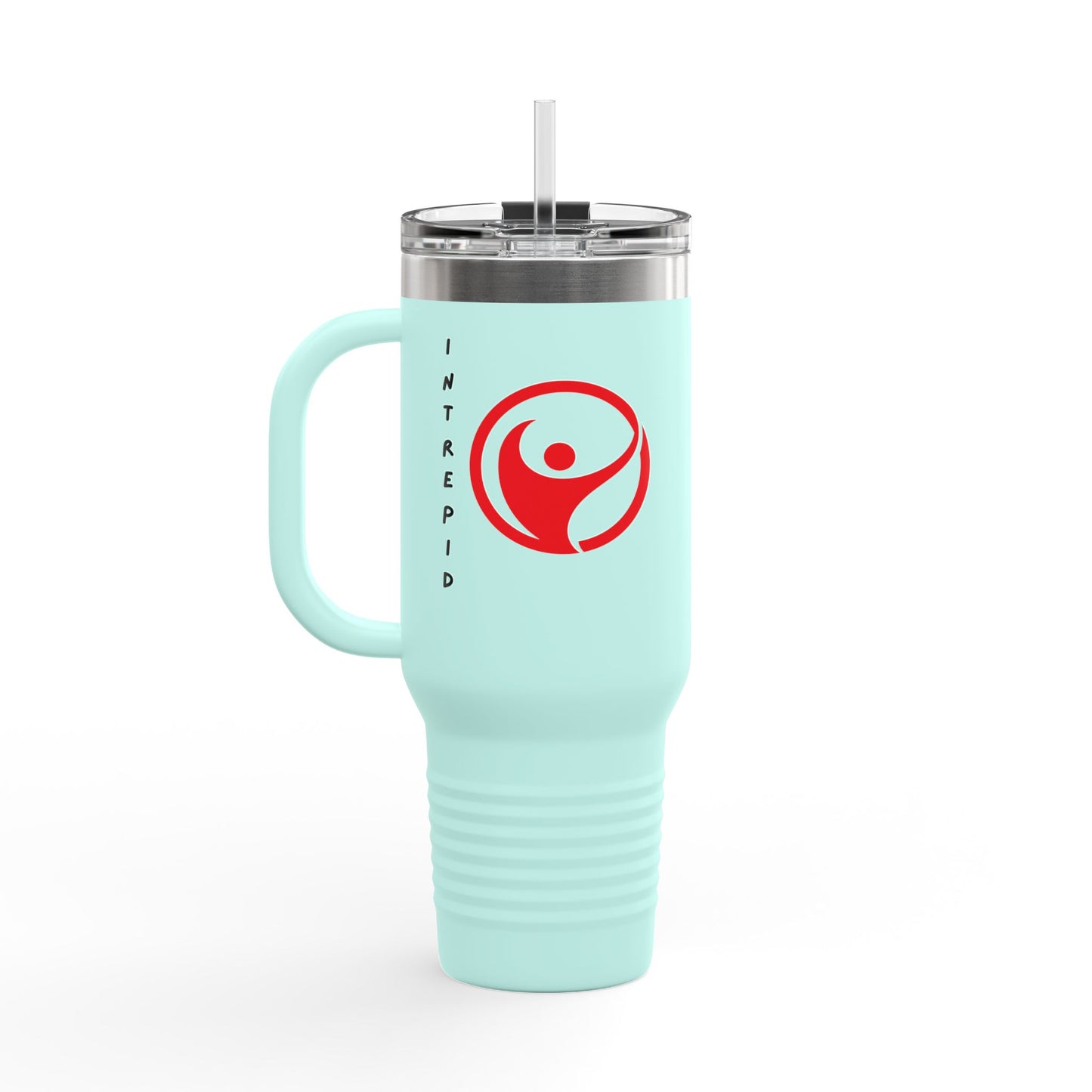 Intrepid 40oz Insulated Travel Mug — White Motivational Logo Tumbler (Keeps Drinks Hot & Cold)