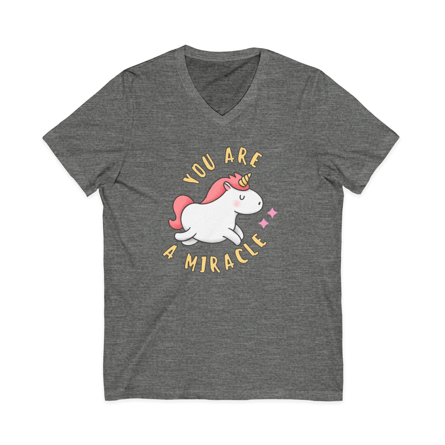 You Are a Miracle Unicorn V-Neck Tee, Unisex 100% Cotton