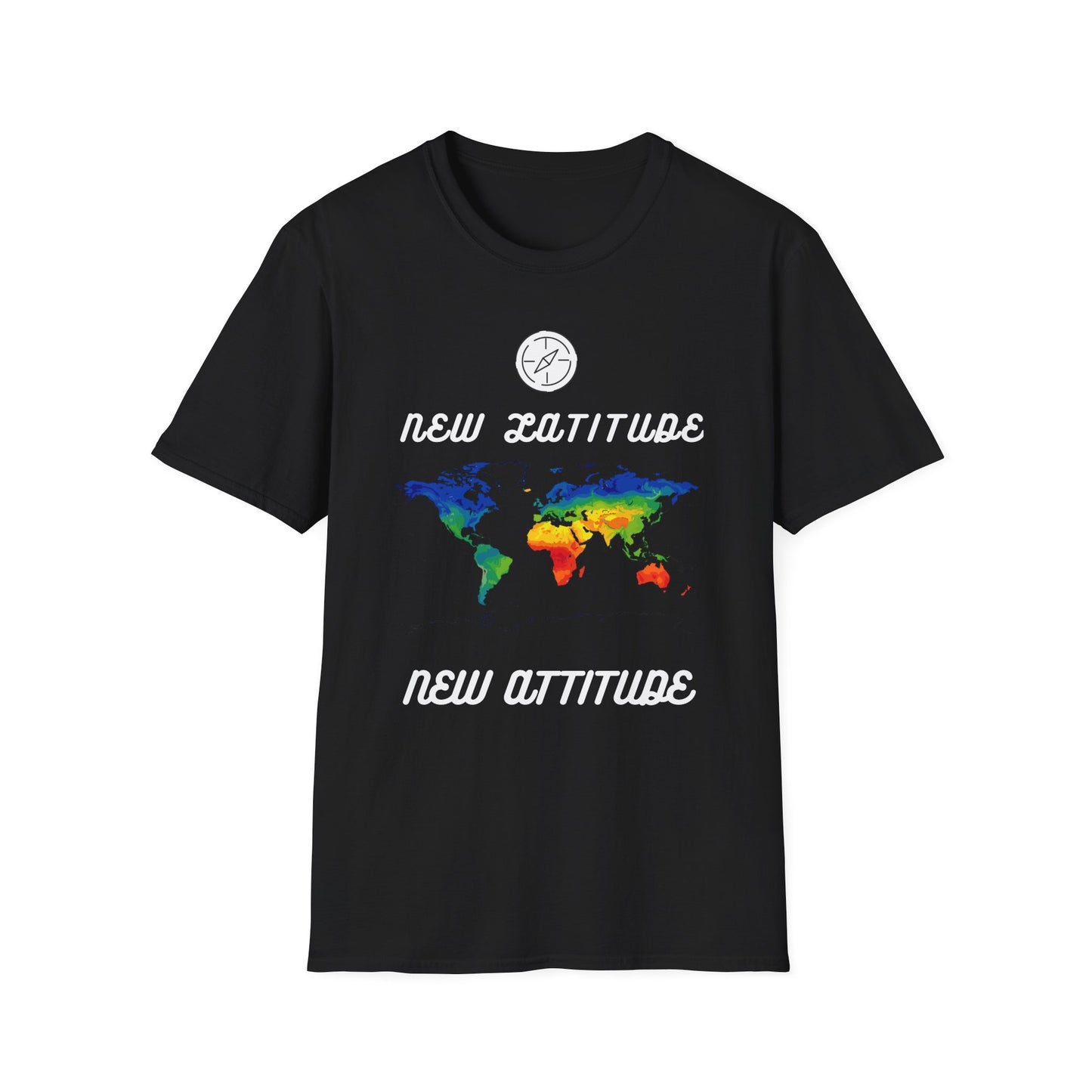 New Latitude New Attitude Map T-Shirt, Colorful World Map Travel Tee, 100%Cotton