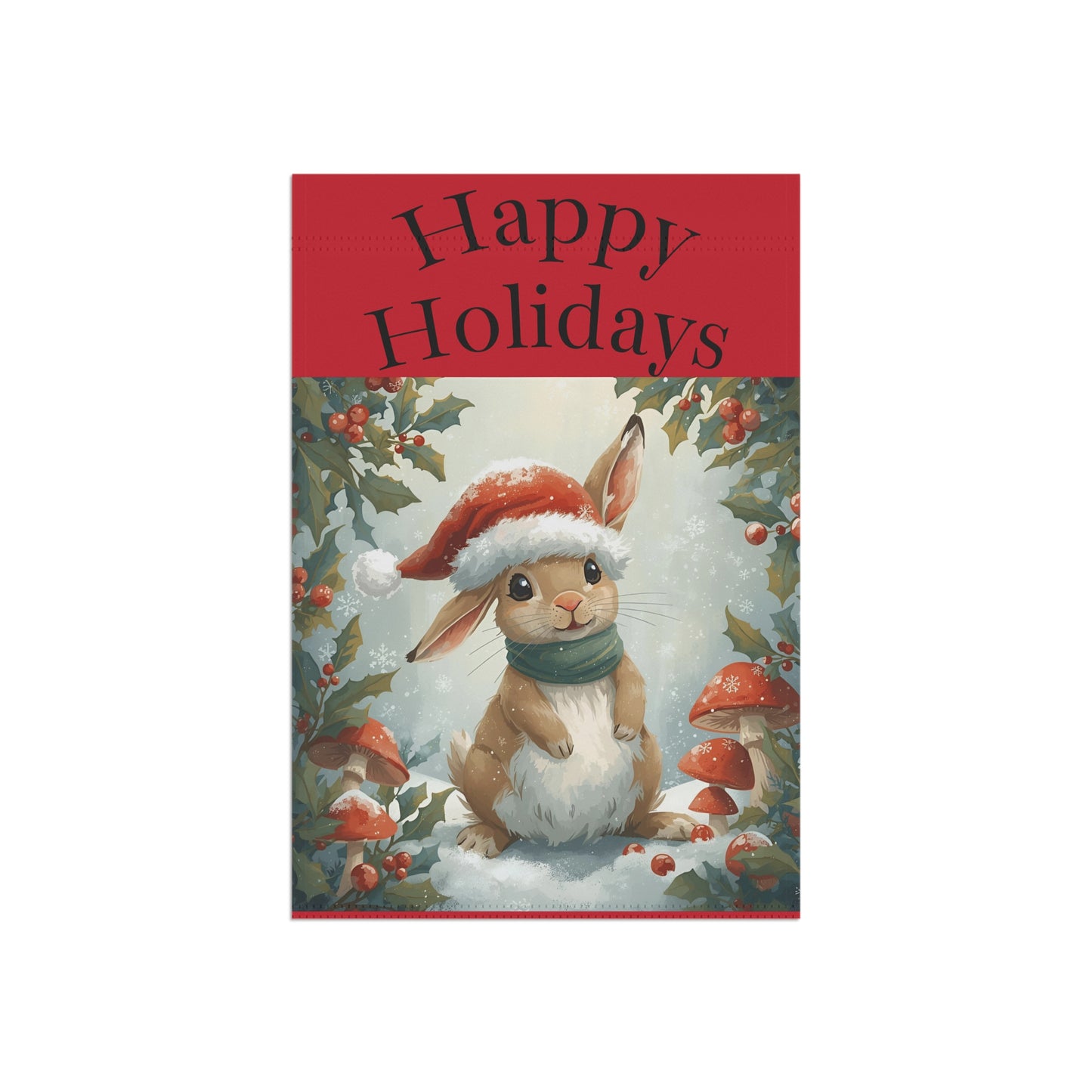 Festive Garden Banner, Happy Holidays Decoration, Rabbit Garden Flag, Outdoor Holiday Decor, Christmas Yard Banner, Seasonal Home Decor