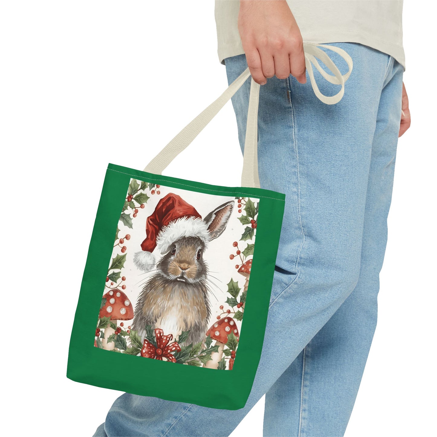 Christmas Bunny Tote Bag | Holiday Gift, Winter Accessory, Eco-Friendly Shopping Bag, Cute Rabbit Design, Festive Reusable Tote