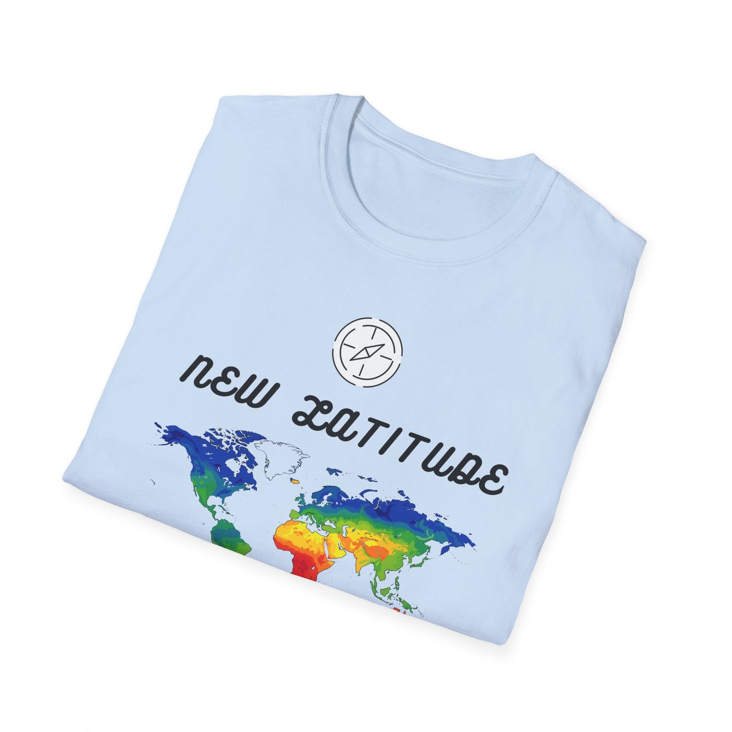 New Latitude New Attitude Map T-Shirt, Colorful World Map Travel Tee, 100%Cotton