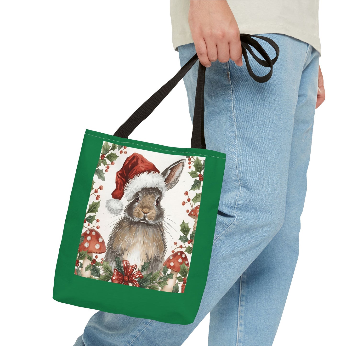 Christmas Bunny Tote Bag | Holiday Gift, Winter Accessory, Eco-Friendly Shopping Bag, Cute Rabbit Design, Festive Reusable Tote