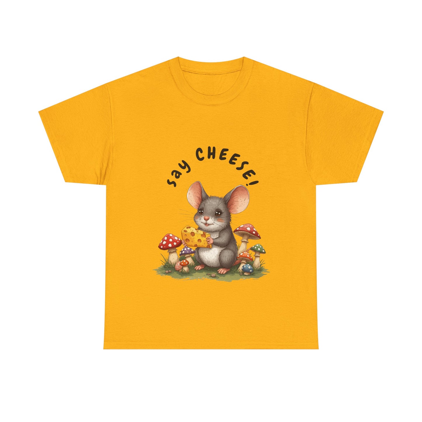 Say Cheese! Cute Mouse Graphic Tee, Say Cheese Unisex Heavy Cotton Tee, Whimsical T-Shirt, Nature Lover Gift, Fun Animal Apparel, Playful Fashion