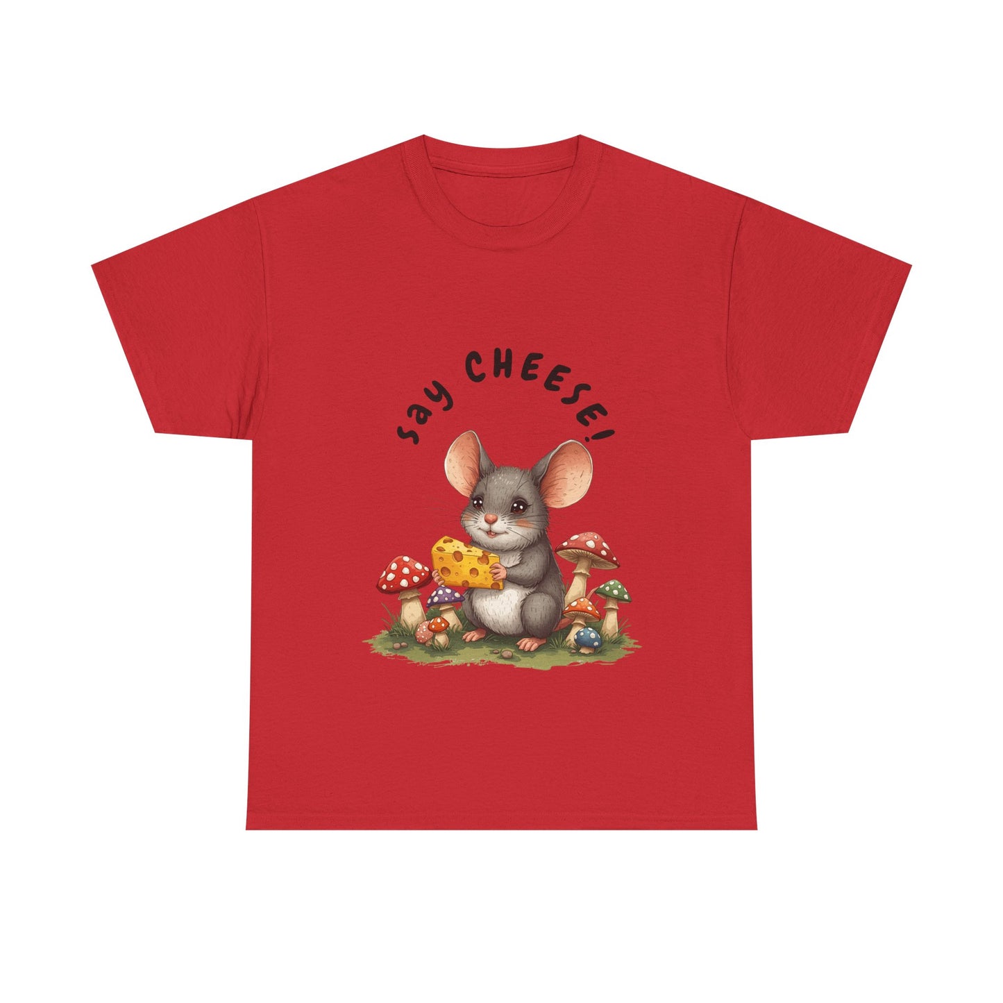 Say Cheese! Cute Mouse Graphic Tee, Say Cheese Unisex Heavy Cotton Tee, Whimsical T-Shirt, Nature Lover Gift, Fun Animal Apparel, Playful Fashion