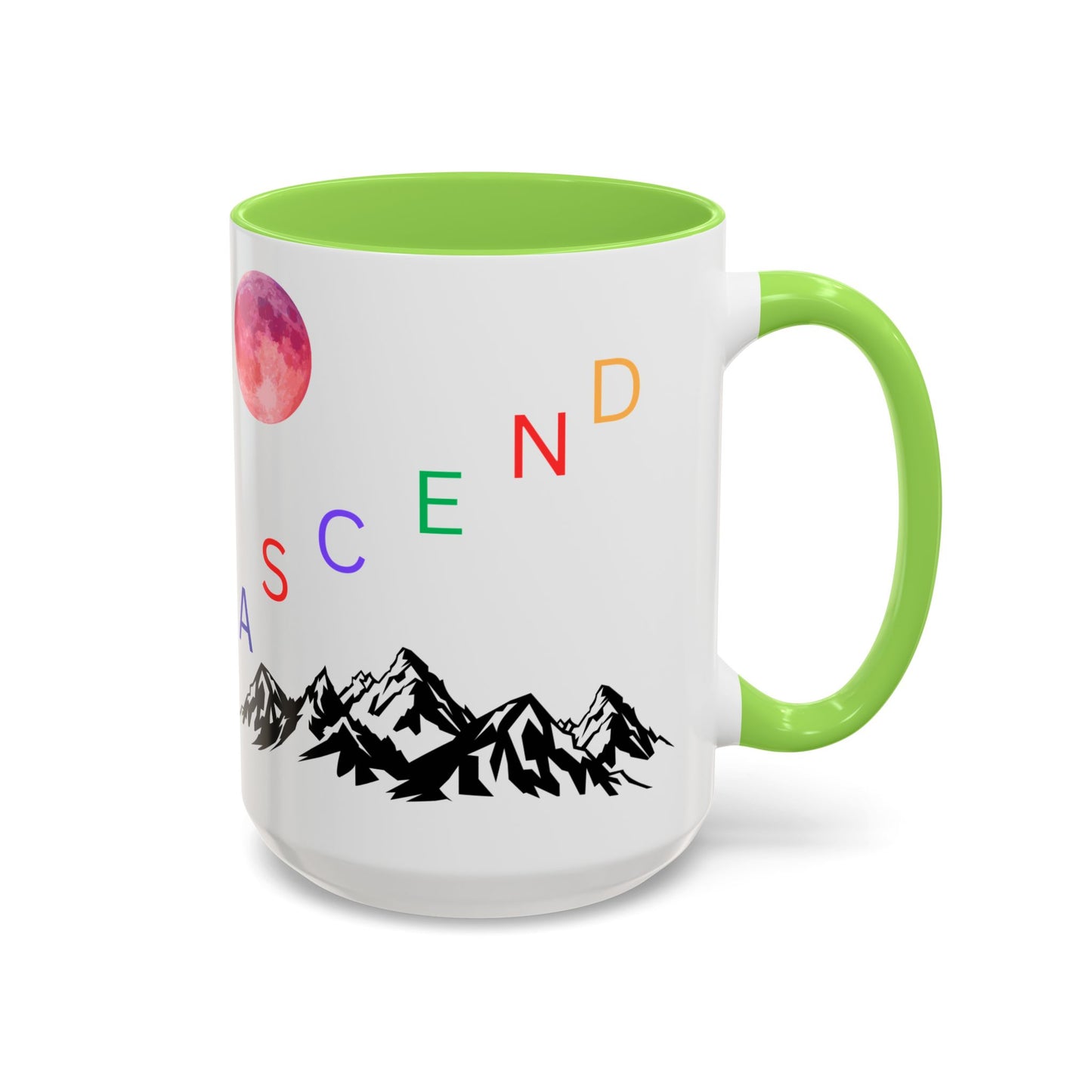 Ascend Mountain Mug — Colorful Rainbow Lettering with Pink Moon (11oz/15oz)