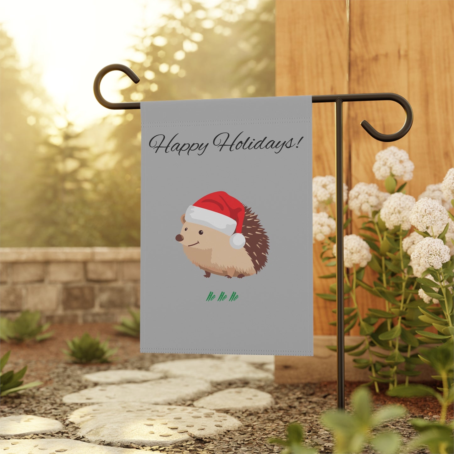 Christmas Hedgehog Garden Banner, Holiday Flag, Outdoor Decor, Yard Sign, Cute Animal Banner, Seasonal Home and Garden