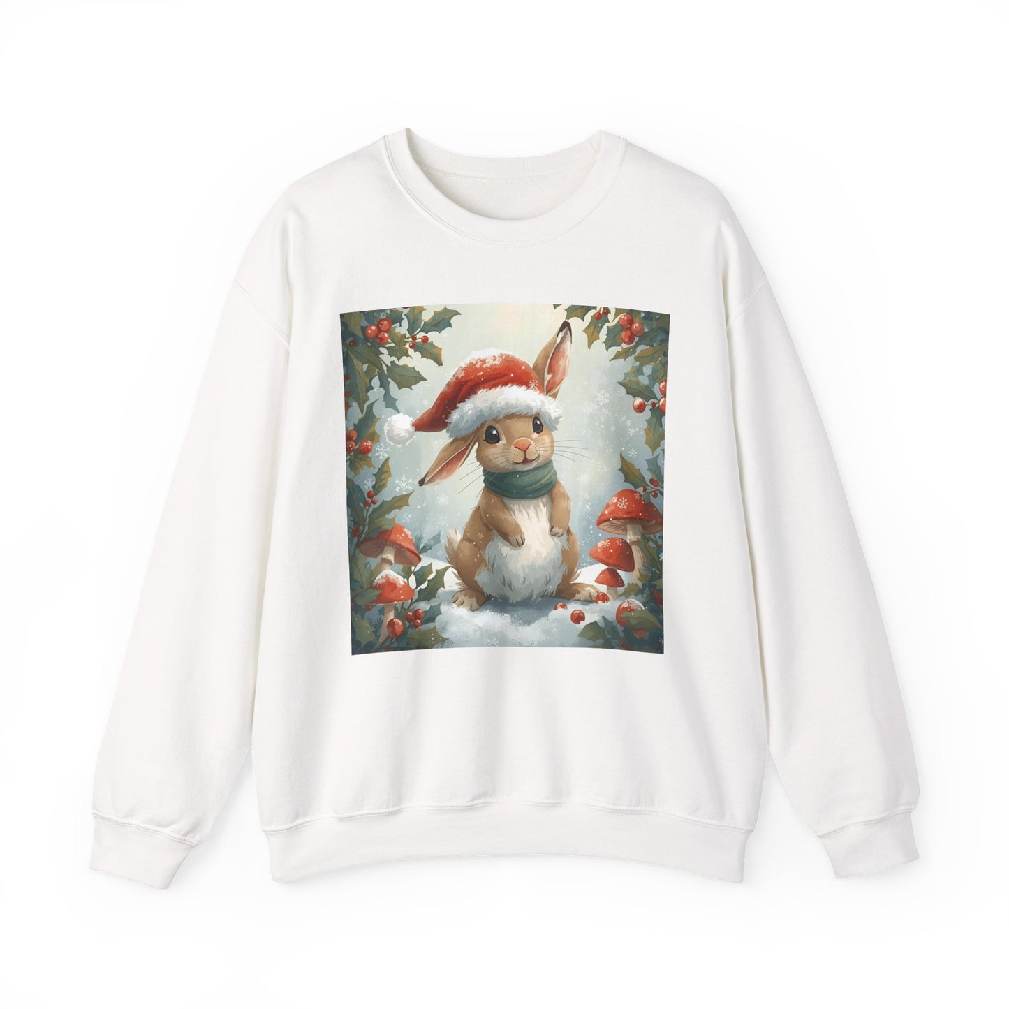 Festive Bunny Crewneck Sweatshirt - Cute Holiday Gift, Winter Fashion, Cozy Sweatshirt, Animal Lover Gift, Christmas Apparel