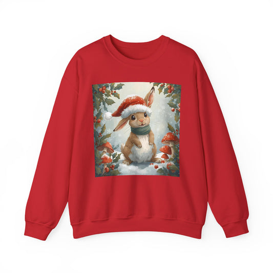 Festive Bunny Crewneck Sweatshirt - Cute Holiday Gift, Winter Fashion, Cozy Sweatshirt, Animal Lover Gift, Christmas Apparel