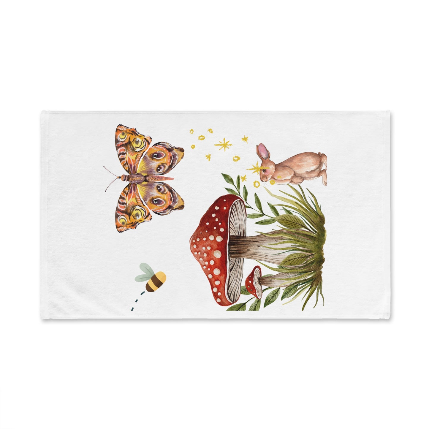 Whimsical Nature Hand Towel with Butterfly and Rabbit Design, Kitchen Decor, Home Essential, Eco-Friendly Gift, Spring or Easter Decor