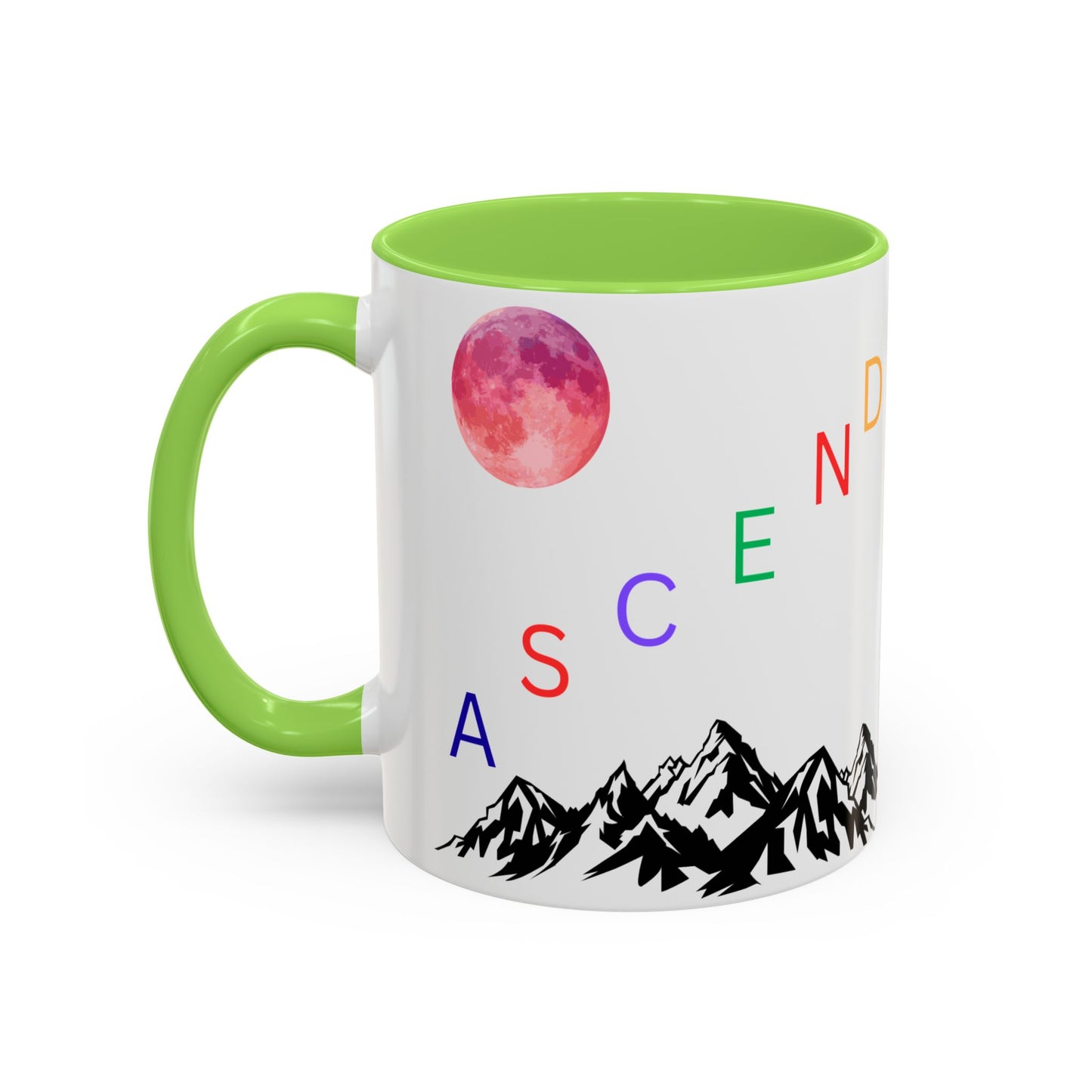 Ascend Mountain Mug — Colorful Rainbow Lettering with Pink Moon (11oz/15oz)