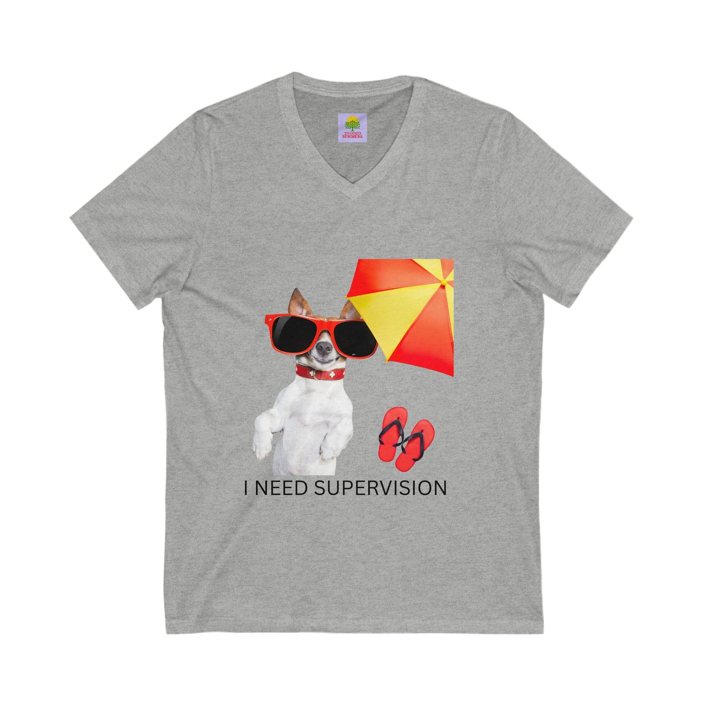Playful Dog V-Neck Tee, I Need Supervision Shirt, Funny Pet Lover Gift, Summer Beach T-Shirt, Cute Animal Tee
