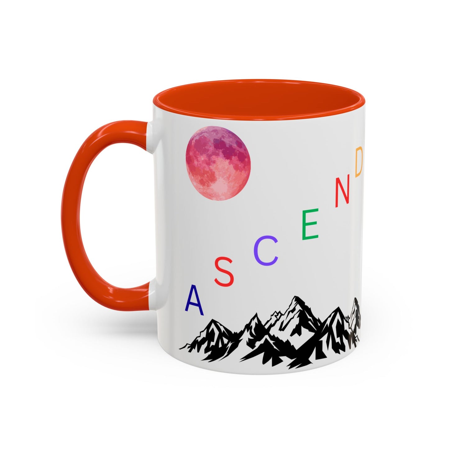 Ascend Mountain Mug — Colorful Rainbow Lettering with Pink Moon (11oz/15oz)