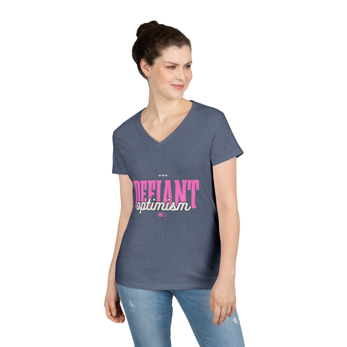 Defiant Optimism V-Neck Womens 100% Cotton Tee