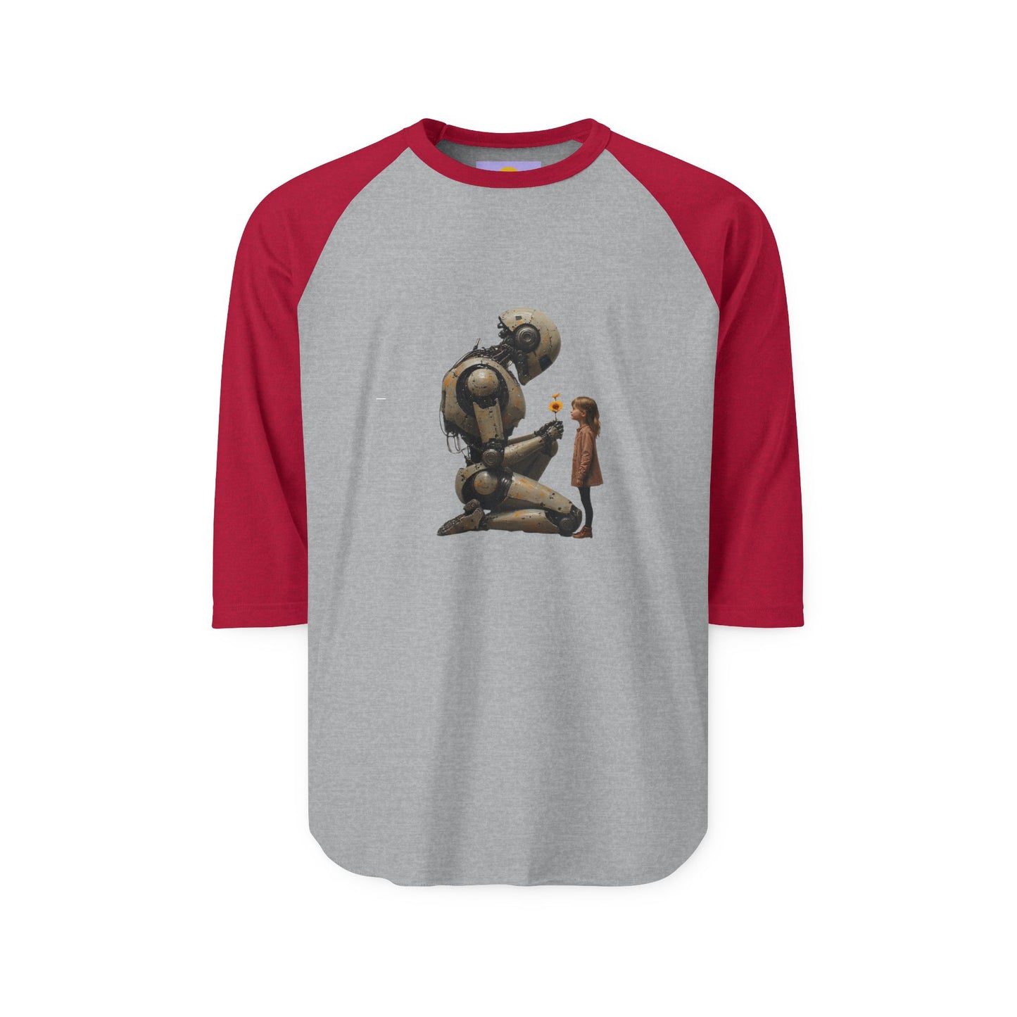 Robot and girl Vintage Robot Art Raglan Shirt, Unisex Tee, Gift for Tech Lovers, Casual Wear, Retro Style, Unique Graphic T-Shirt