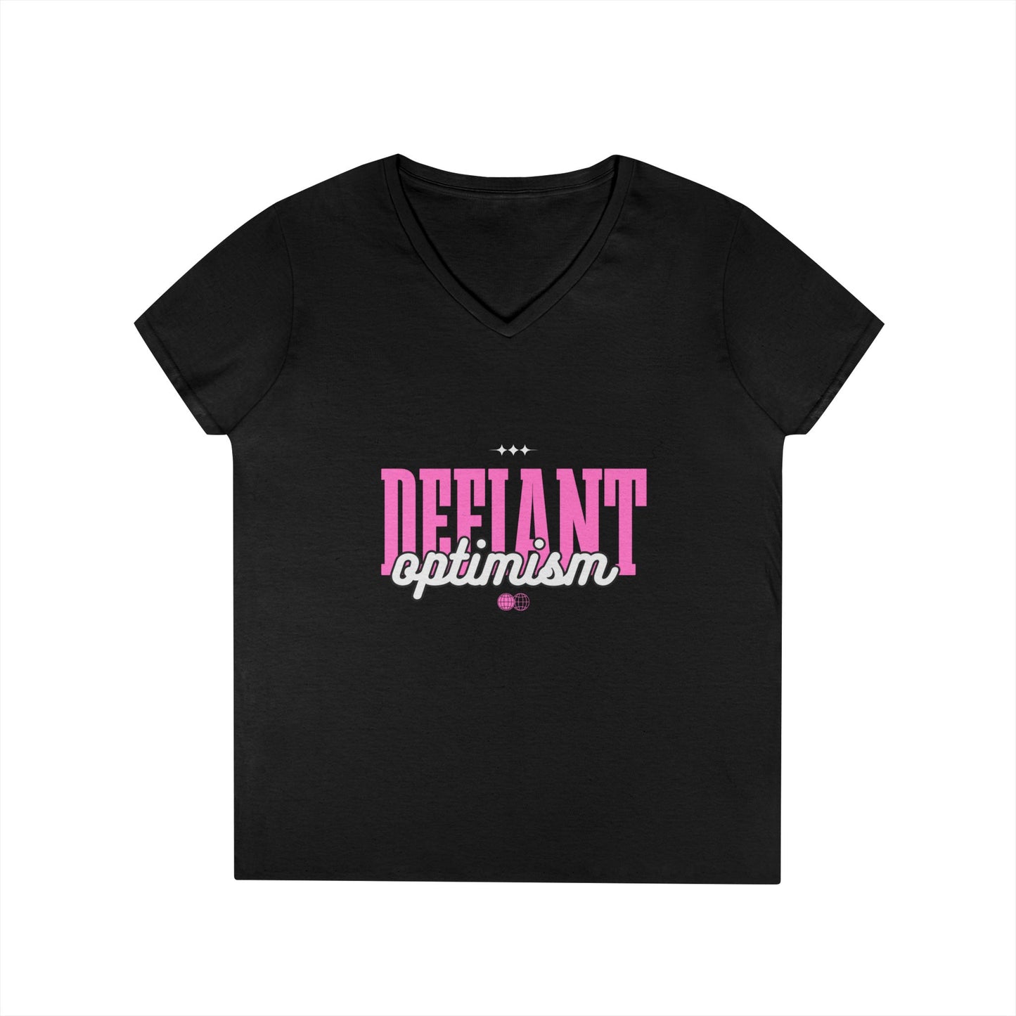 Defiant Optimism V-Neck Womens 100% Cotton Tee