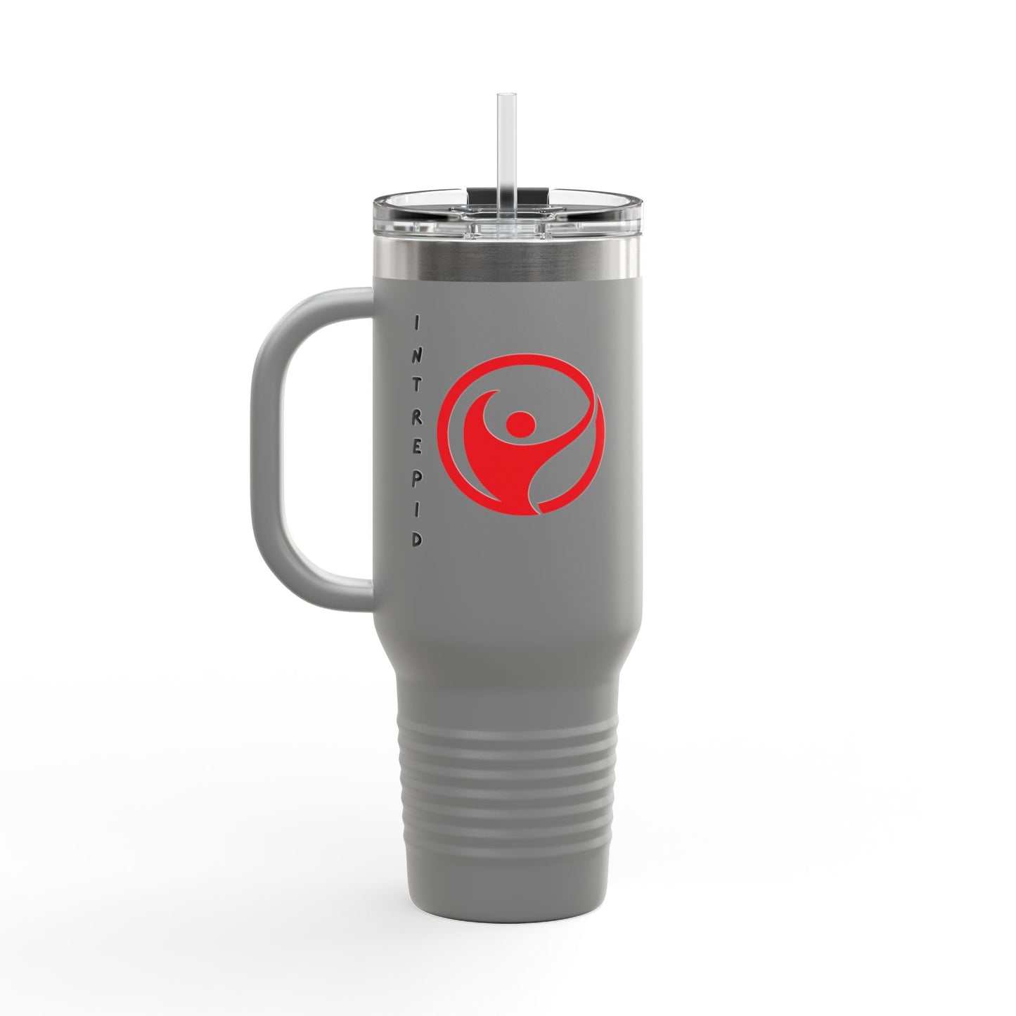 Intrepid 40oz Insulated Travel Mug — White Motivational Logo Tumbler (Keeps Drinks Hot & Cold)