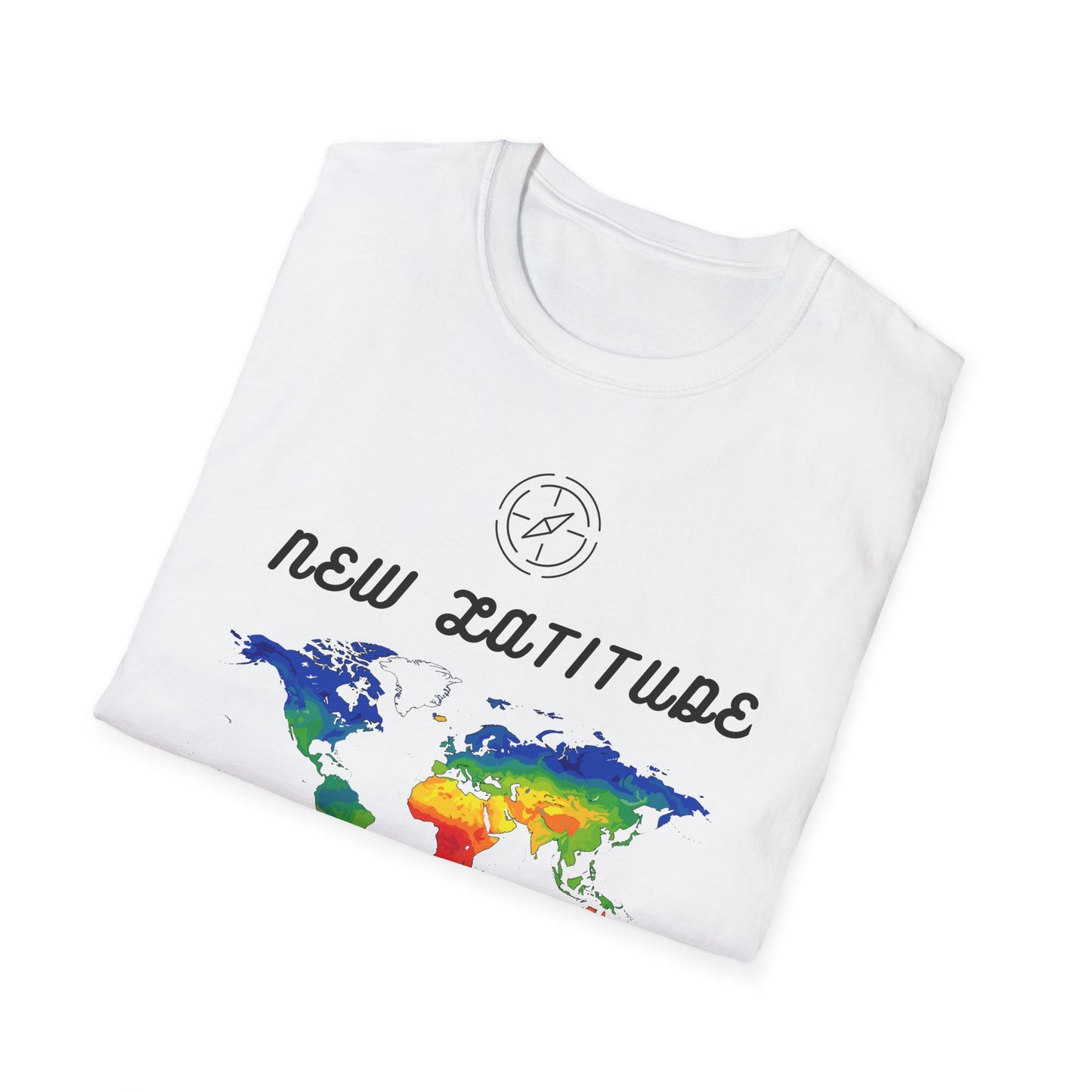 New Latitude New Attitude Map T-Shirt, Colorful World Map Travel Tee, 100%Cotton