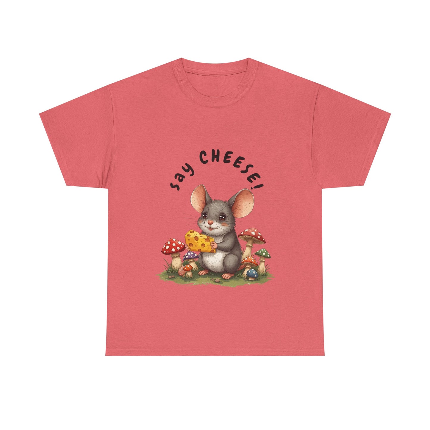 Say Cheese! Cute Mouse Graphic Tee, Say Cheese Unisex Heavy Cotton Tee, Whimsical T-Shirt, Nature Lover Gift, Fun Animal Apparel, Playful Fashion