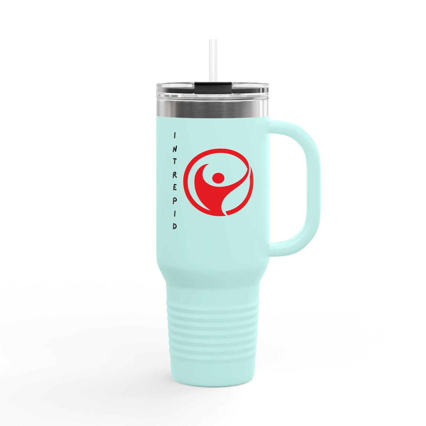 Intrepid 40oz Insulated Travel Mug — White Motivational Logo Tumbler (Keeps Drinks Hot & Cold)