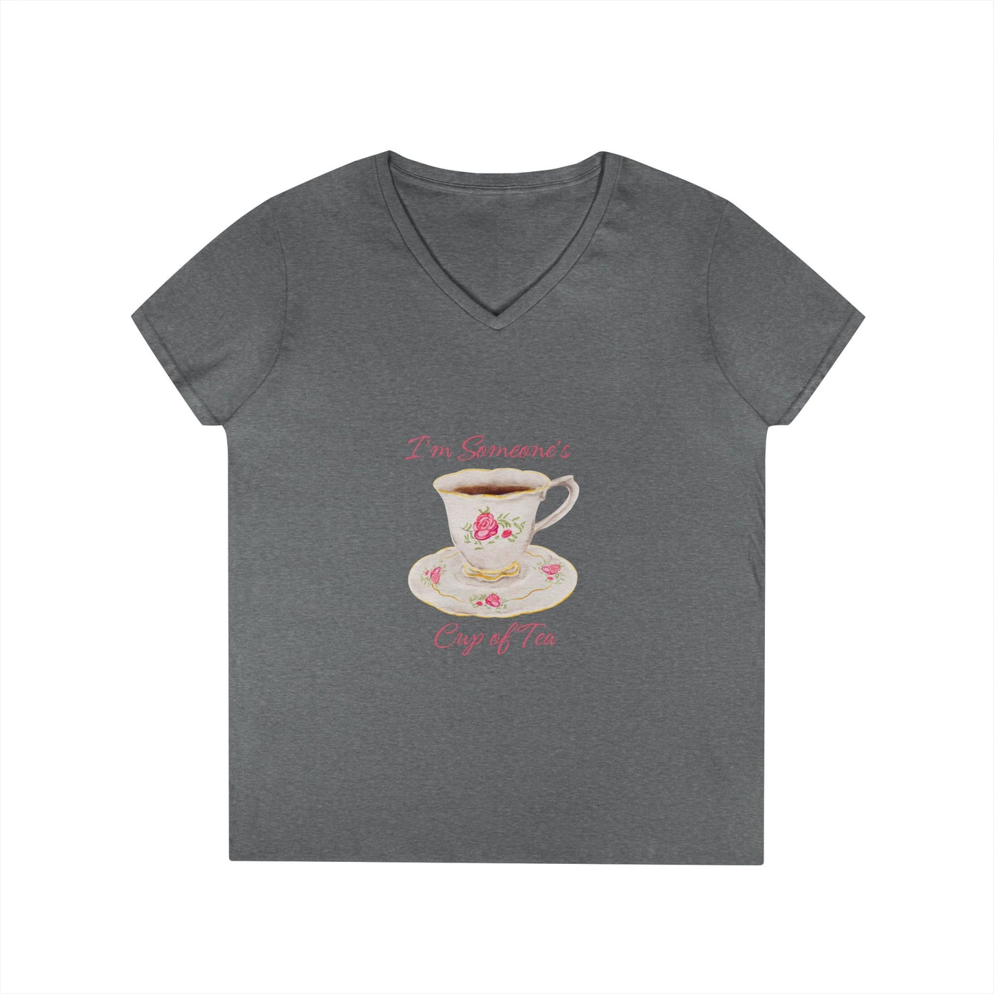 Charming Cup of Tea V-Neck T-Shirt, Girlfriend Gift, Tea Lover Tee, Floral V-Neck, Funny Sarcastic Shirt, Everyday Comfort Top