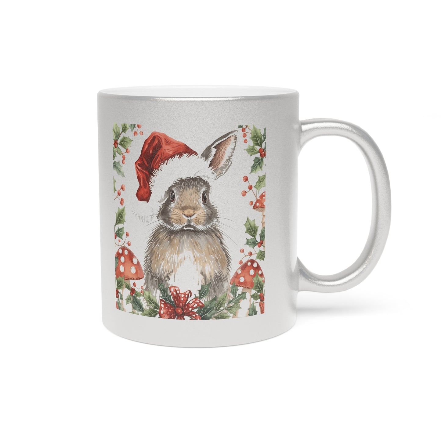 Festive Bunny Metallic Mug | Holiday Gift, Christmas Coffee Cup, Cute Bunny Decor, Seasonal Drinkware, Unique Gift Idea