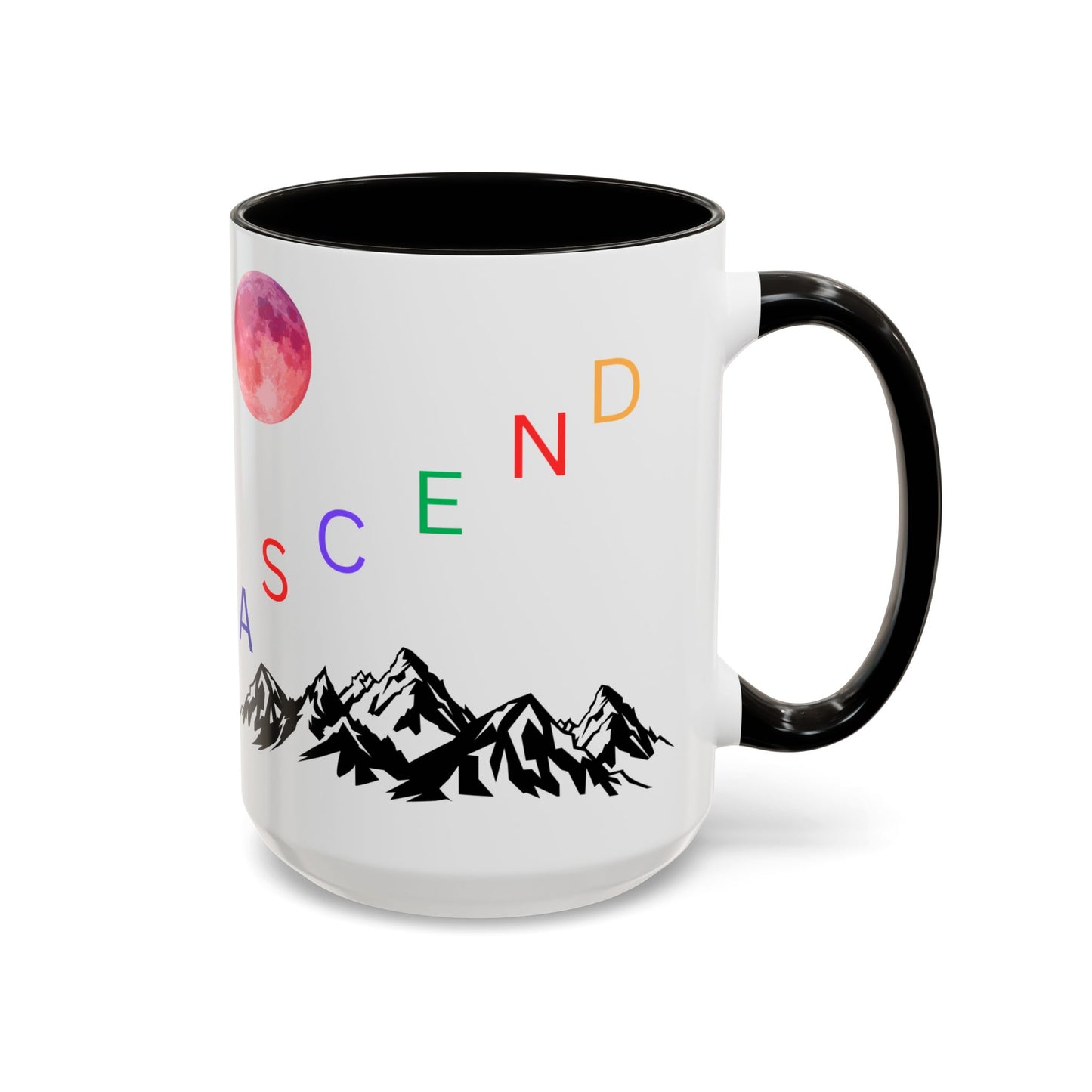 Ascend Mountain Mug — Colorful Rainbow Lettering with Pink Moon (11oz/15oz)