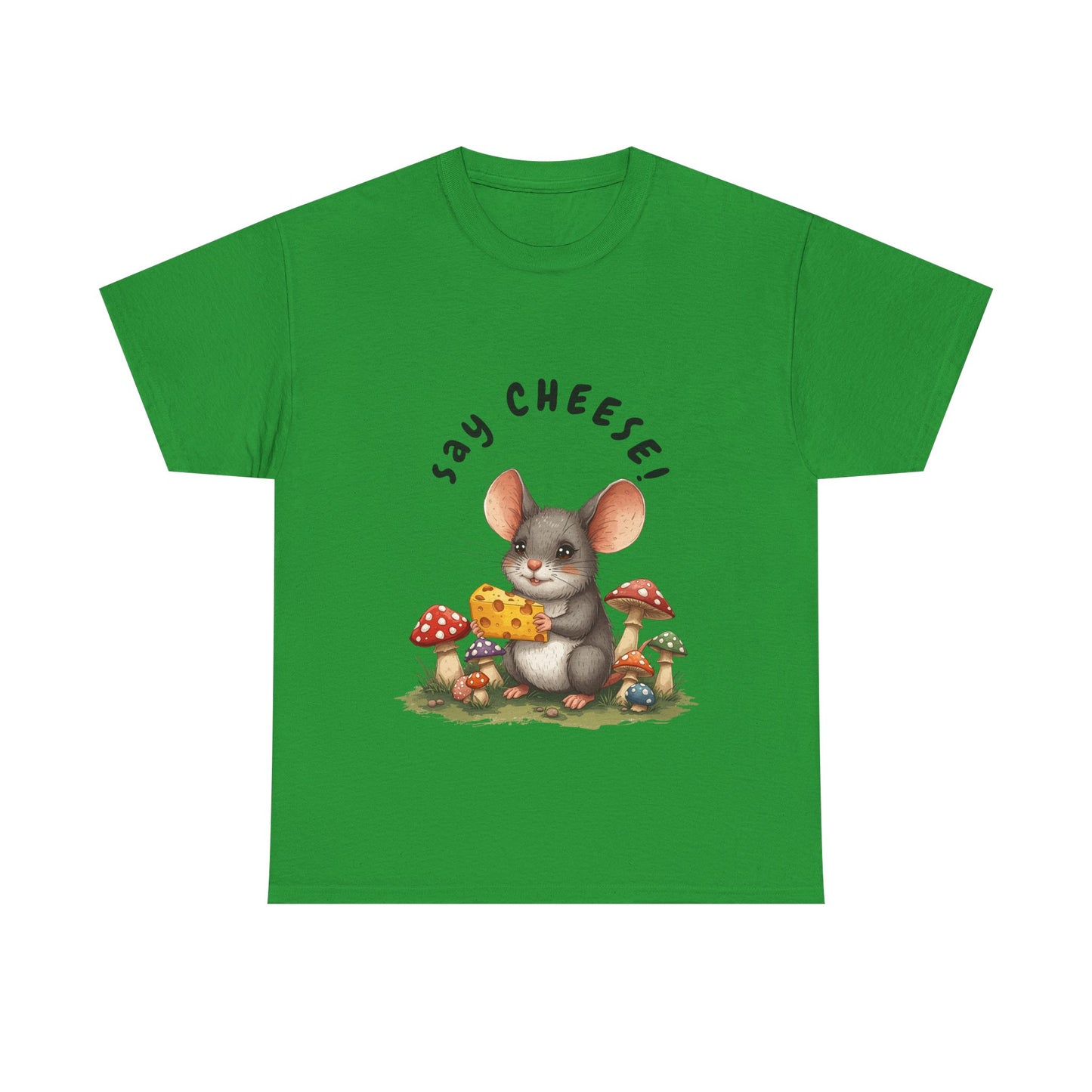 Say Cheese! Cute Mouse Graphic Tee, Say Cheese Unisex Heavy Cotton Tee, Whimsical T-Shirt, Nature Lover Gift, Fun Animal Apparel, Playful Fashion