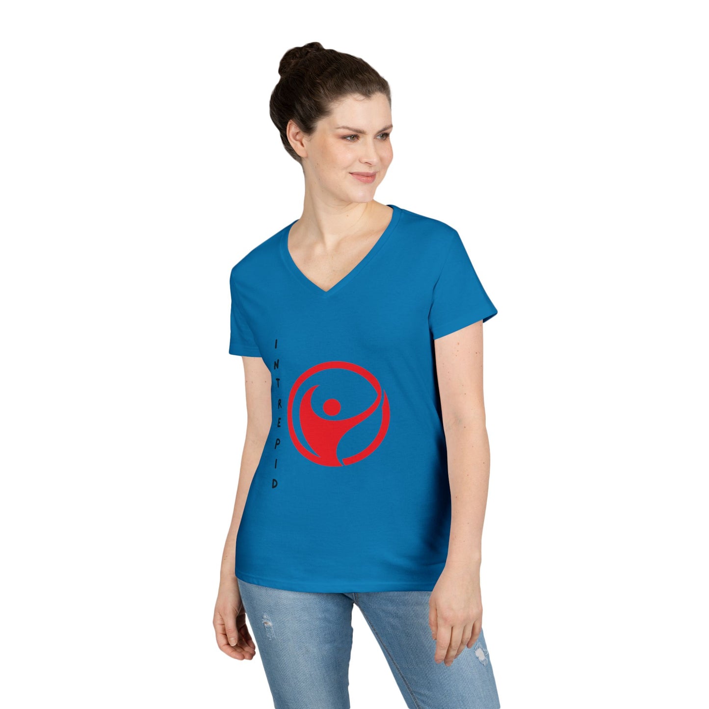 Intrepid Red Figure V-Neck, 100% Cotton Womens Tee
