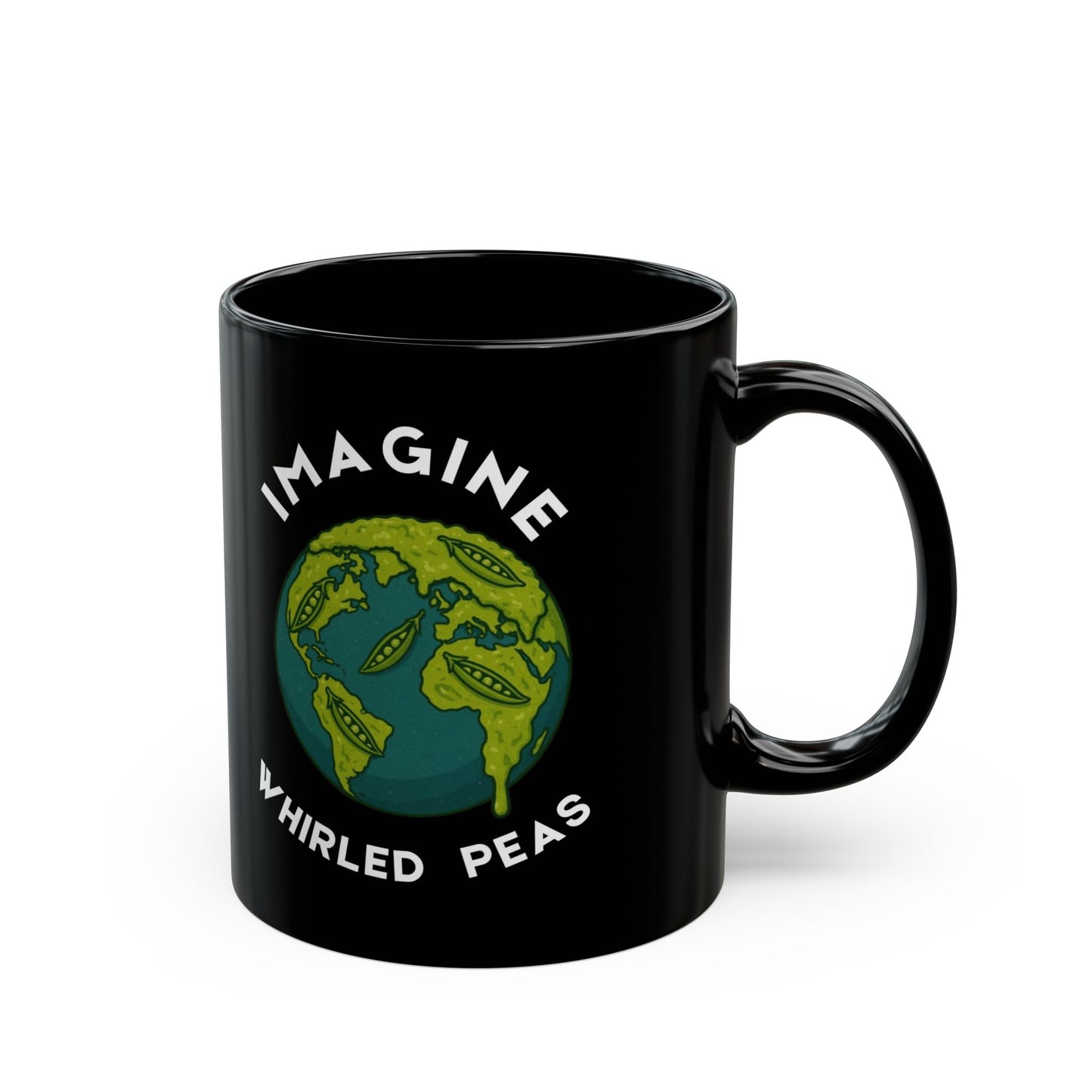 Imagine Whirled Peas Whimsical black Coffee Mug - 11oz & 15oz , Great Gift, Funny Ceramic Mug