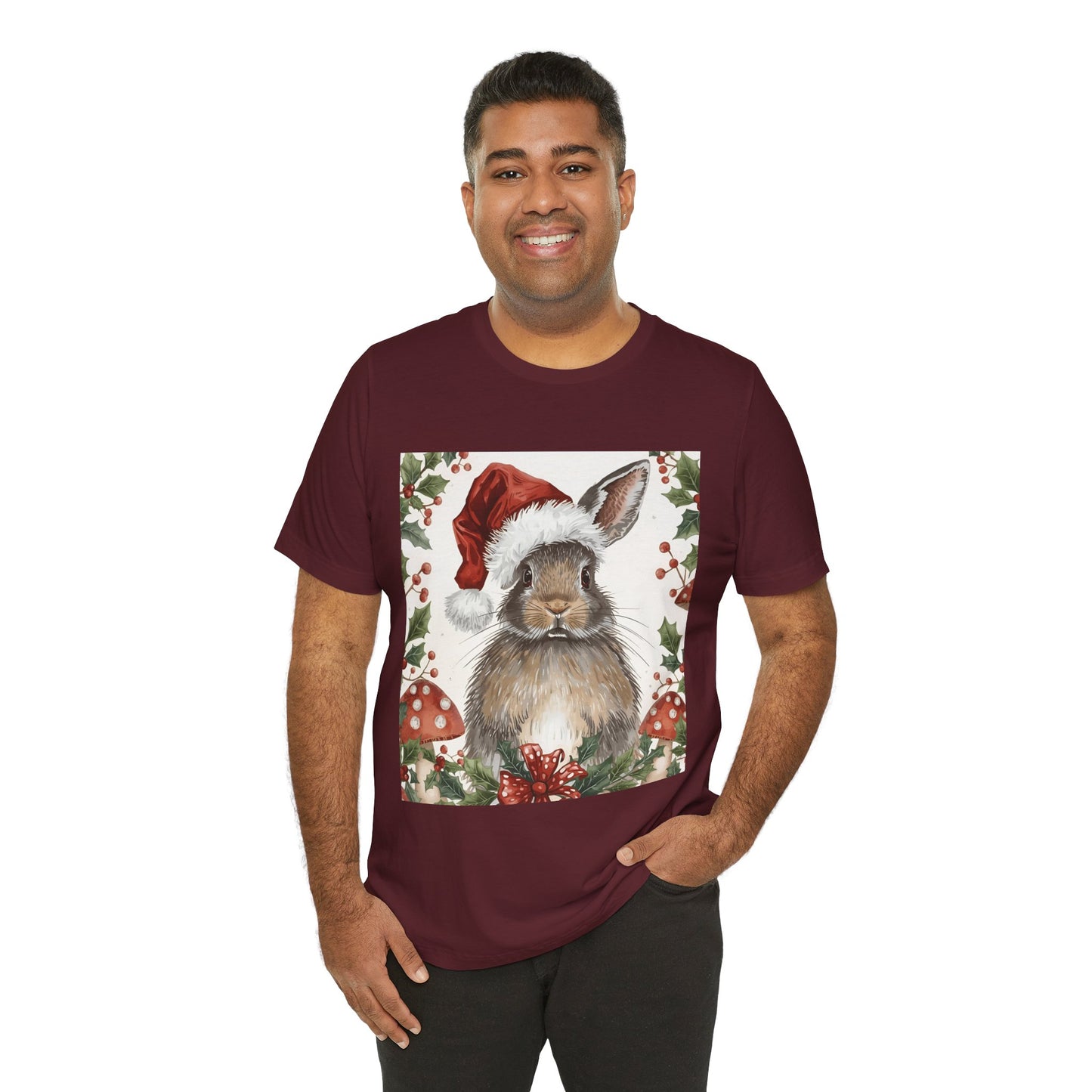 Christmas Bunny T-Shirt, Holiday Tee, Rabbit Shirt, Winter Apparel, Cute Christmas Gift, Seasonal Fashion