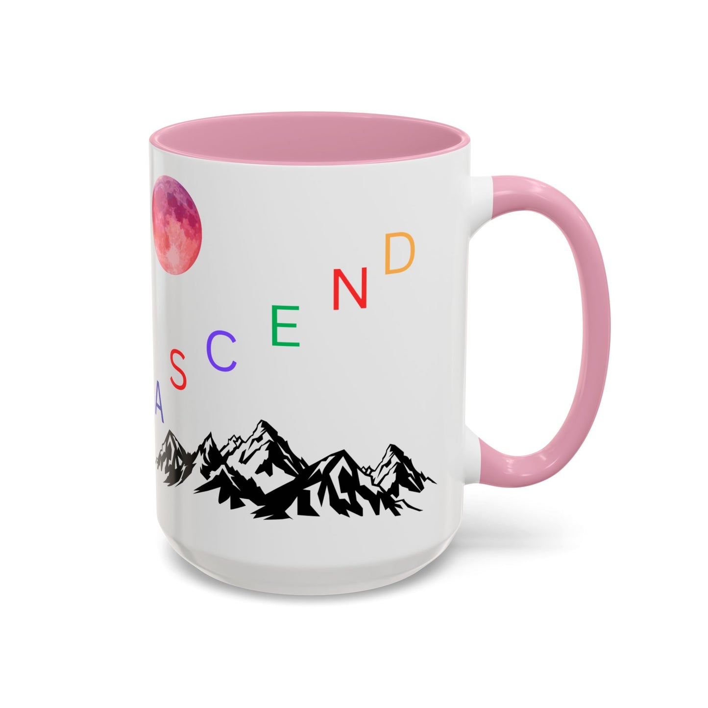 Ascend Mountain Mug — Colorful Rainbow Lettering with Pink Moon (11oz/15oz)