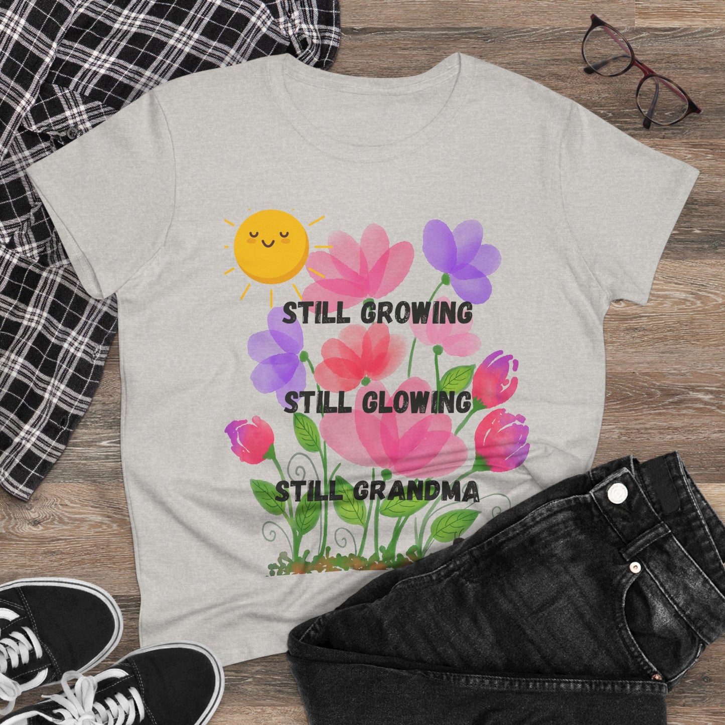 Floral Women's T-Shirt - Still Growing, Still Glowing, Grandma Gift, Mother's Day Tee, Spring Celebration Shirt, Gardening Top, Family [...]