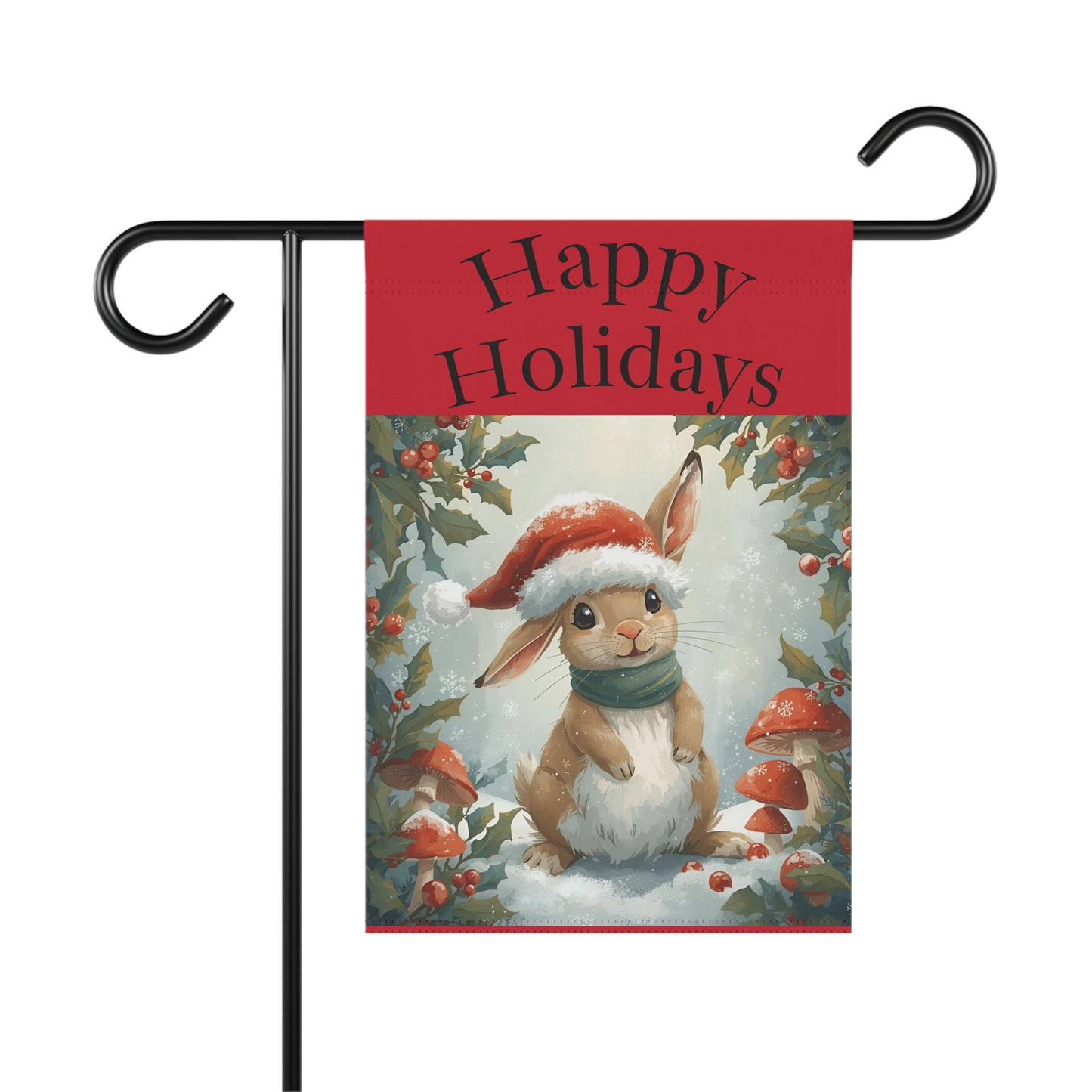 Festive Garden Banner, Happy Holidays Decoration, Rabbit Garden Flag, Outdoor Holiday Decor, Christmas Yard Banner, Seasonal Home Decor