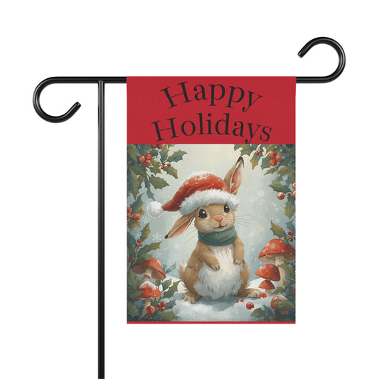 Festive Garden Banner, Happy Holidays Decoration, Rabbit Garden Flag, Outdoor Holiday Decor, Christmas Yard Banner, Seasonal Home Decor