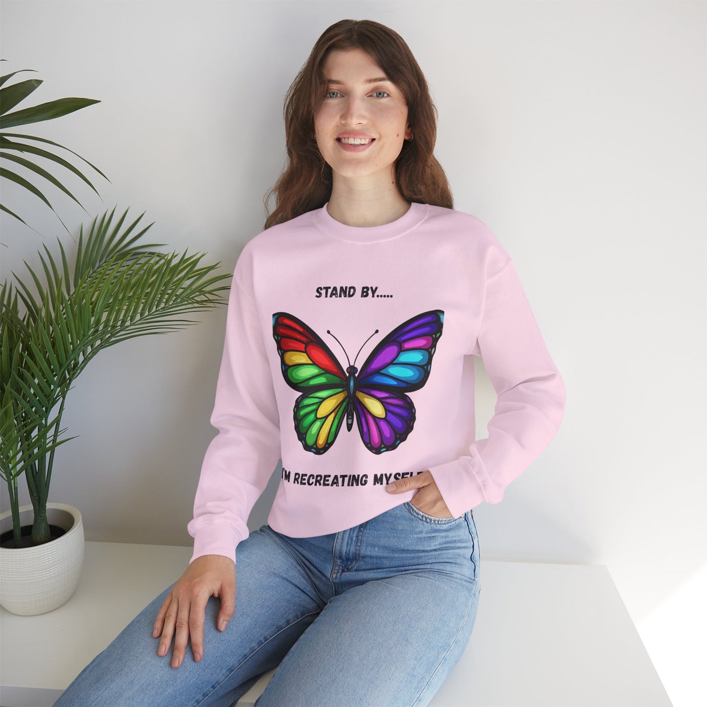 Colorful Butterfly Inspirational Crewneck Sweatshirt, Relaxed Fit, Perfect for Personal Growth Gifts, Self-Discovery, Cozy Apparel