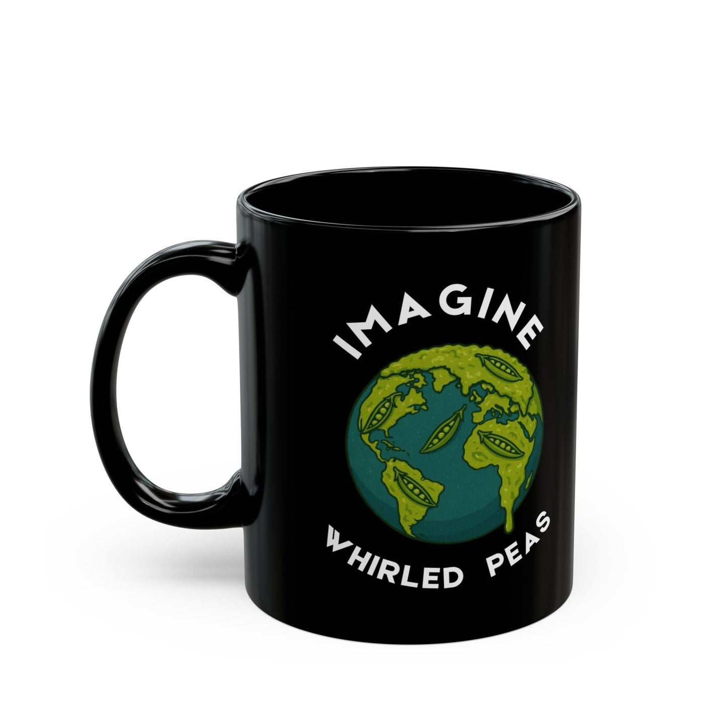 Imagine Whirled Peas Whimsical black Coffee Mug - 11oz & 15oz , Great Gift, Funny Ceramic Mug
