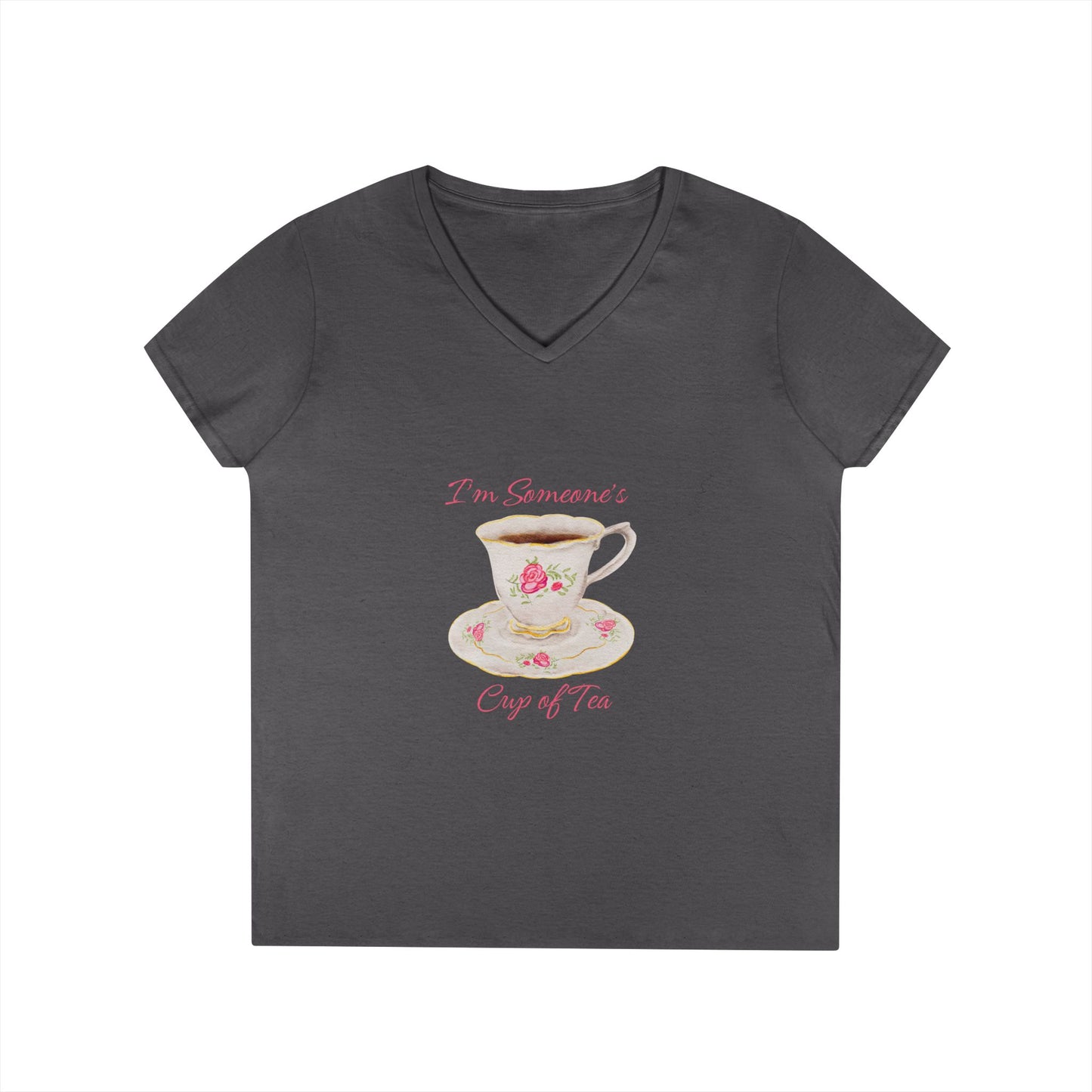 Charming Cup of Tea V-Neck T-Shirt, Girlfriend Gift, Tea Lover Tee, Floral V-Neck, Funny Sarcastic Shirt, Everyday Comfort Top