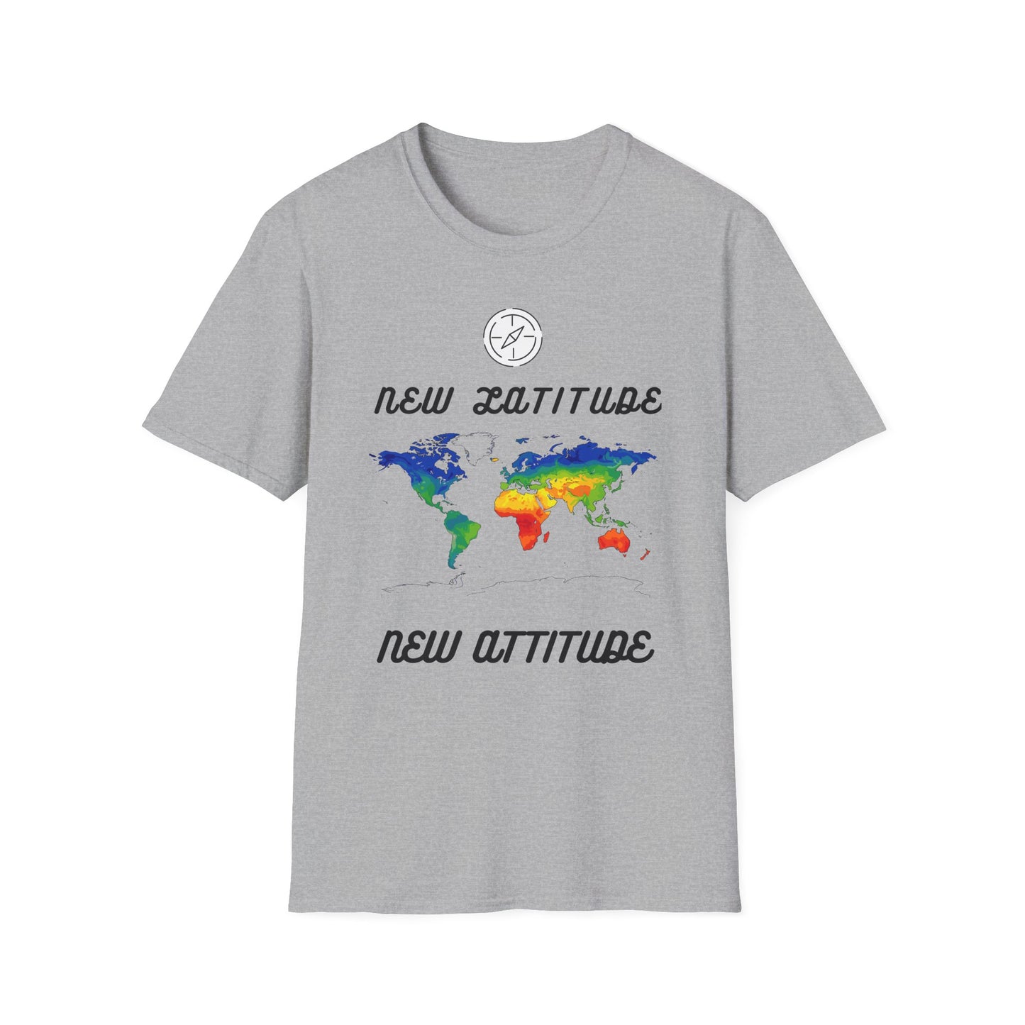 New Latitude New Attitude Map T-Shirt, Colorful World Map Travel Tee, 100%Cotton