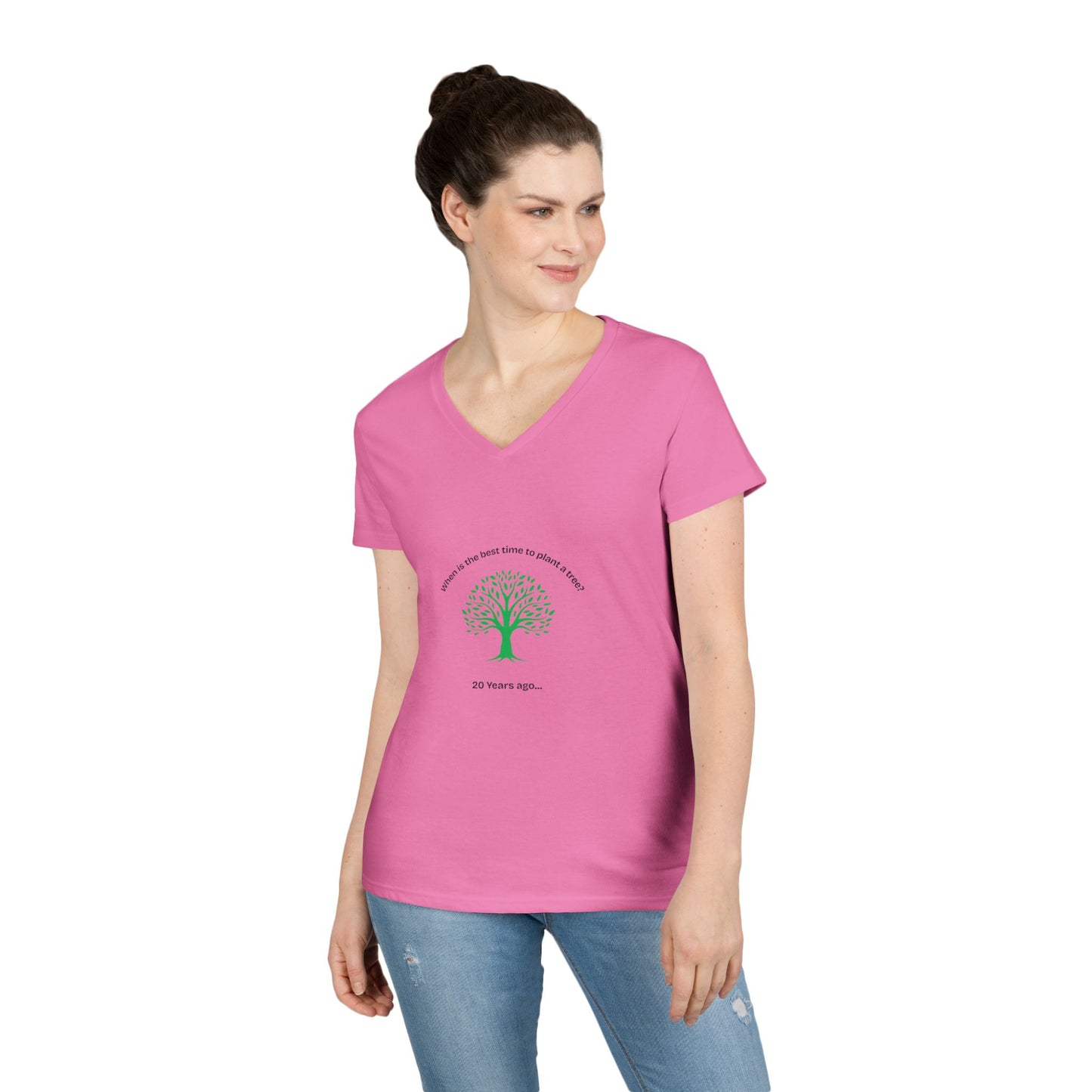 When is the best time to plant a tree Eco-Friendly Inspirational V-Neck T-Shirt, Nature Lover Gift, Earth Day Apparel, Unique T-Shirt, Positive Message Tee