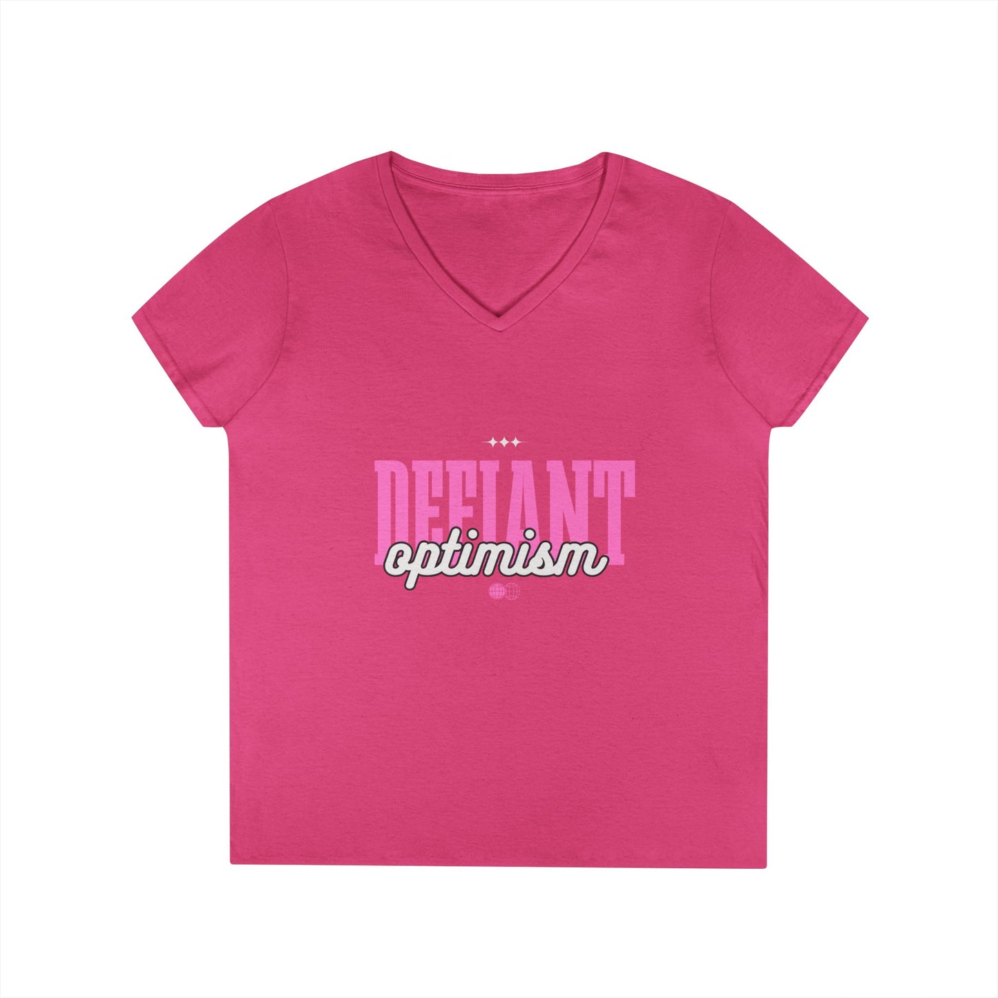 Defiant Optimism V-Neck Womens 100% Cotton Tee