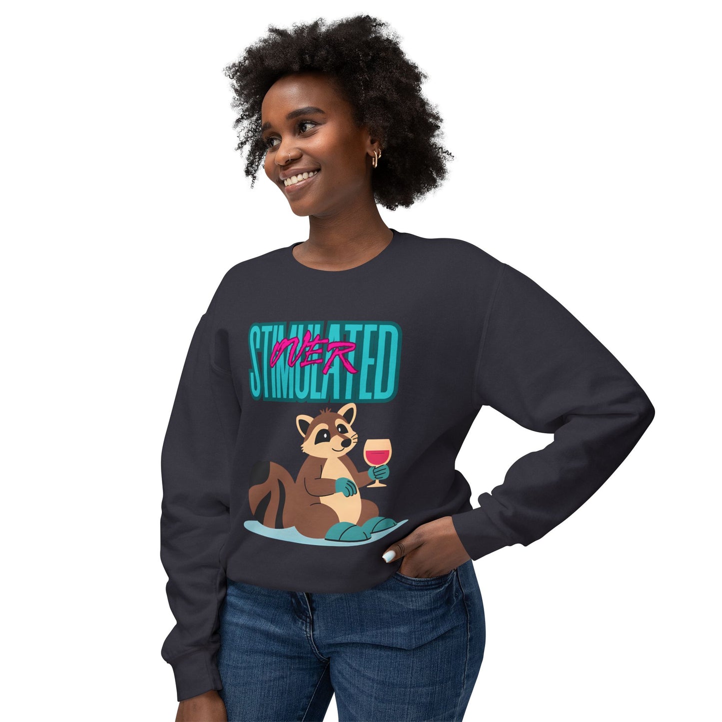 Raccoon 'Overstimulated' Crewneck Unisex Sweatshirt