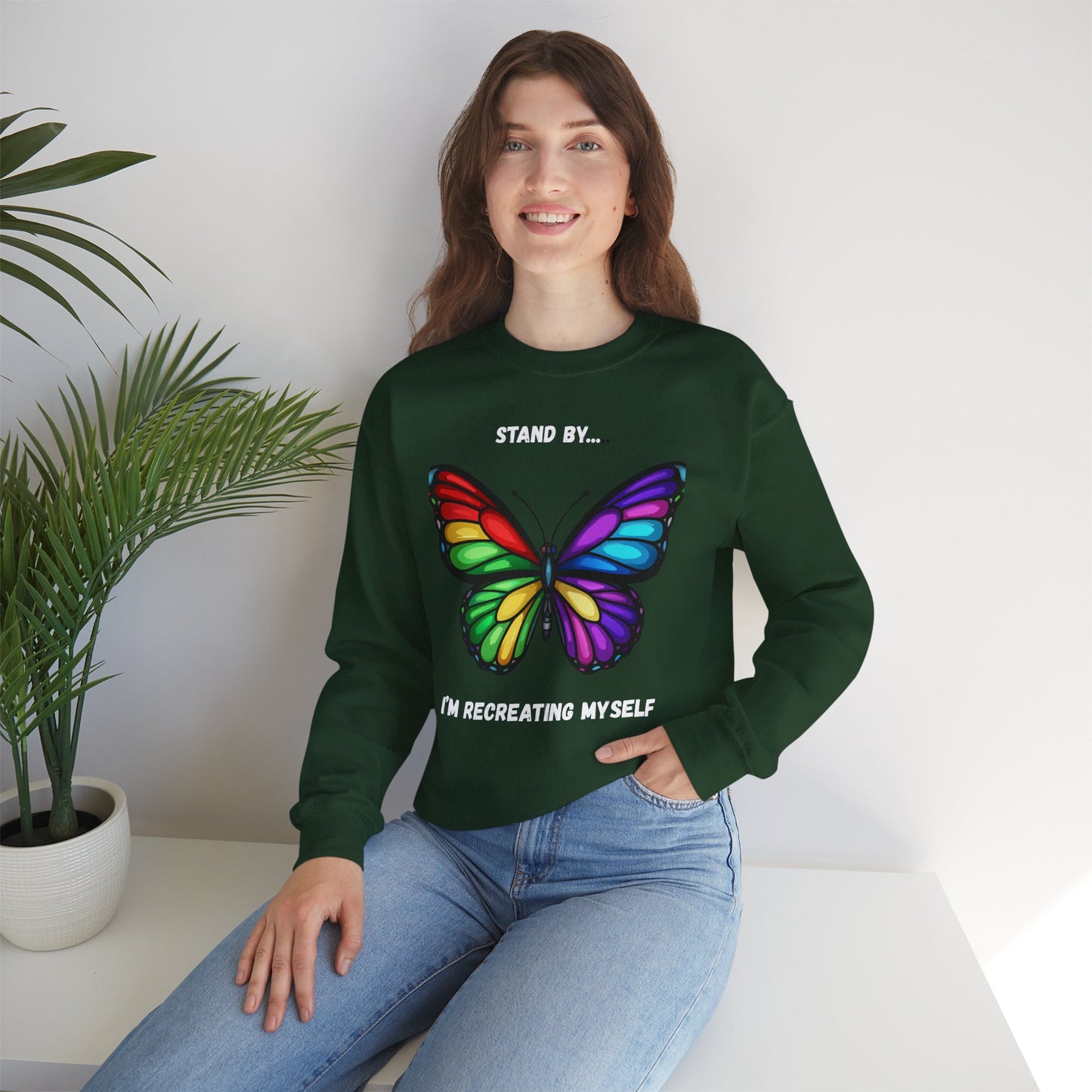 Colorful Butterfly Inspirational Crewneck Sweatshirt, Relaxed Fit, Perfect for Personal Growth Gifts, Self-Discovery, Cozy Apparel