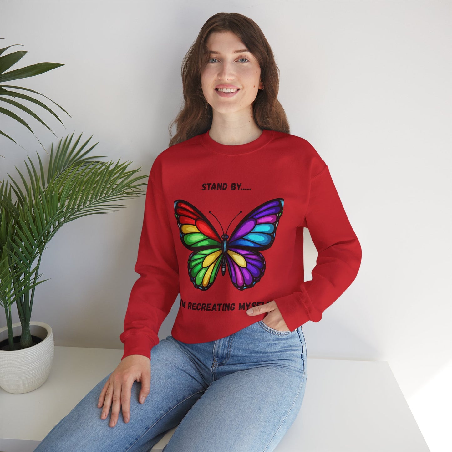 Colorful Butterfly Inspirational Crewneck Sweatshirt, Relaxed Fit, Perfect for Personal Growth Gifts, Self-Discovery, Cozy Apparel