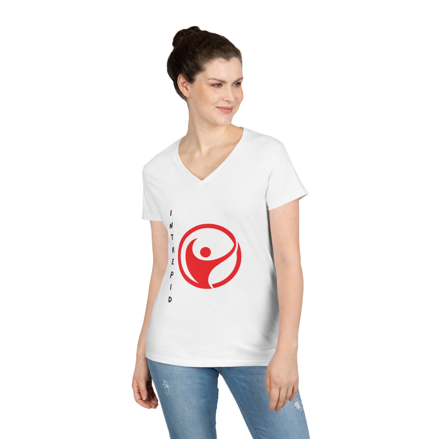 Intrepid Red Figure V-Neck, 100% Cotton Womens Tee
