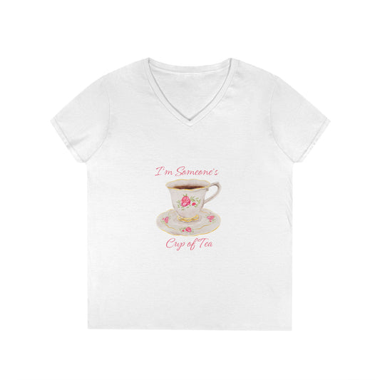 Charming Cup of Tea V-Neck T-Shirt, Girlfriend Gift, Tea Lover Tee, Floral V-Neck, Funny Sarcastic Shirt, Everyday Comfort Top