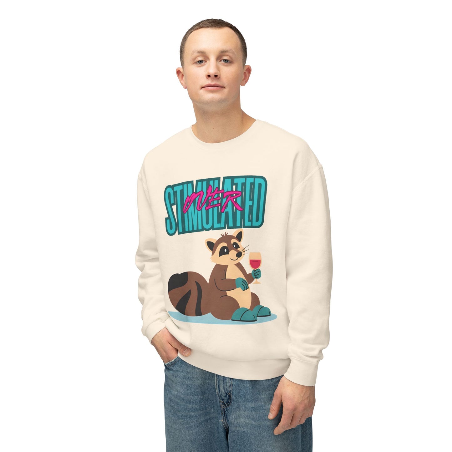 Raccoon 'Overstimulated' Crewneck Unisex Sweatshirt