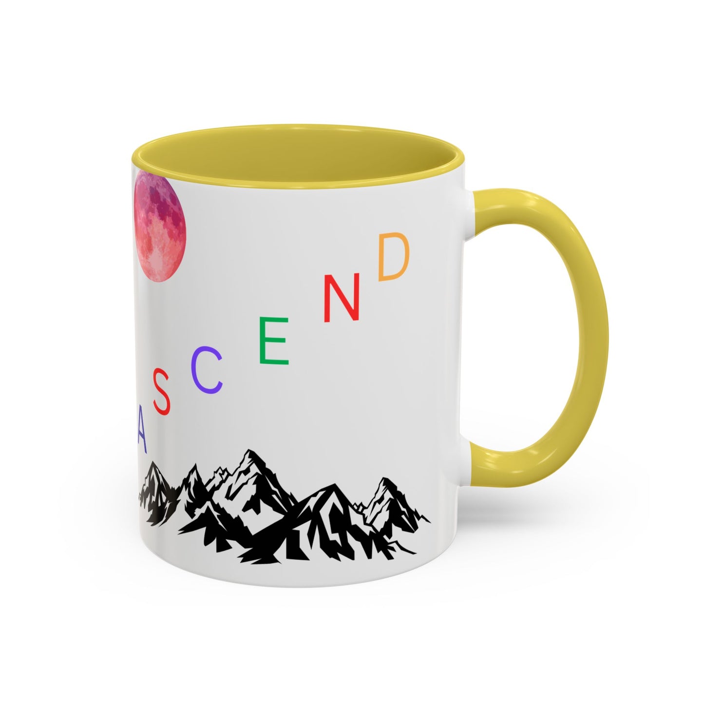 Ascend Mountain Mug — Colorful Rainbow Lettering with Pink Moon (11oz/15oz)
