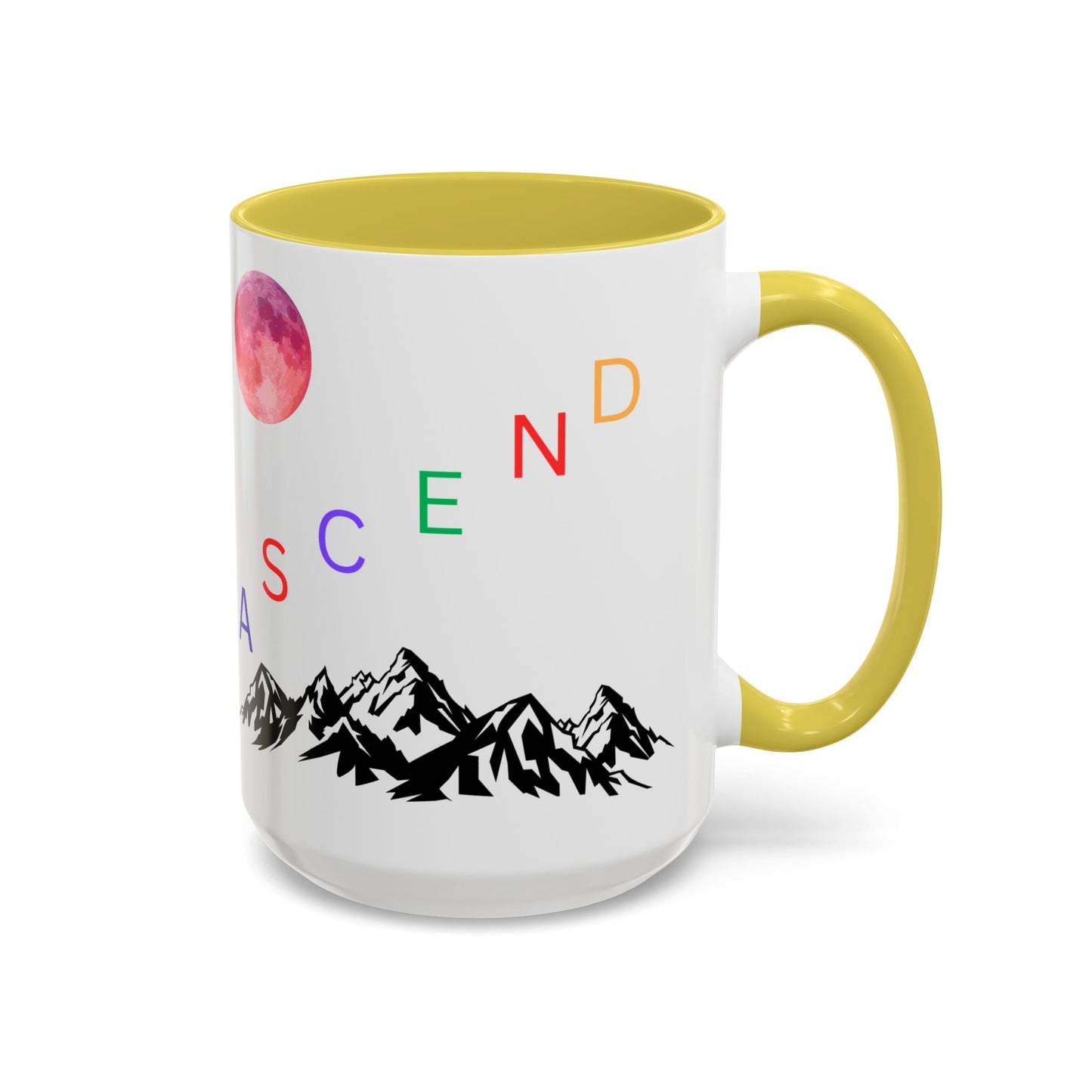 Ascend Mountain Mug — Colorful Rainbow Lettering with Pink Moon (11oz/15oz)